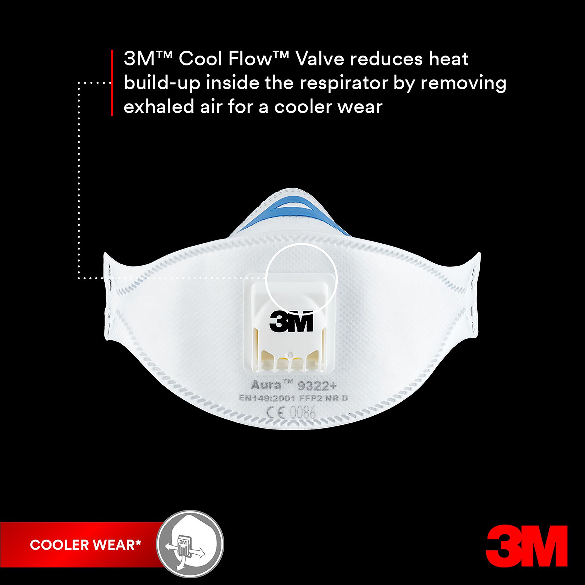 3M Aura P2 Valved Disposable dust mask 9322+, Pack of 2