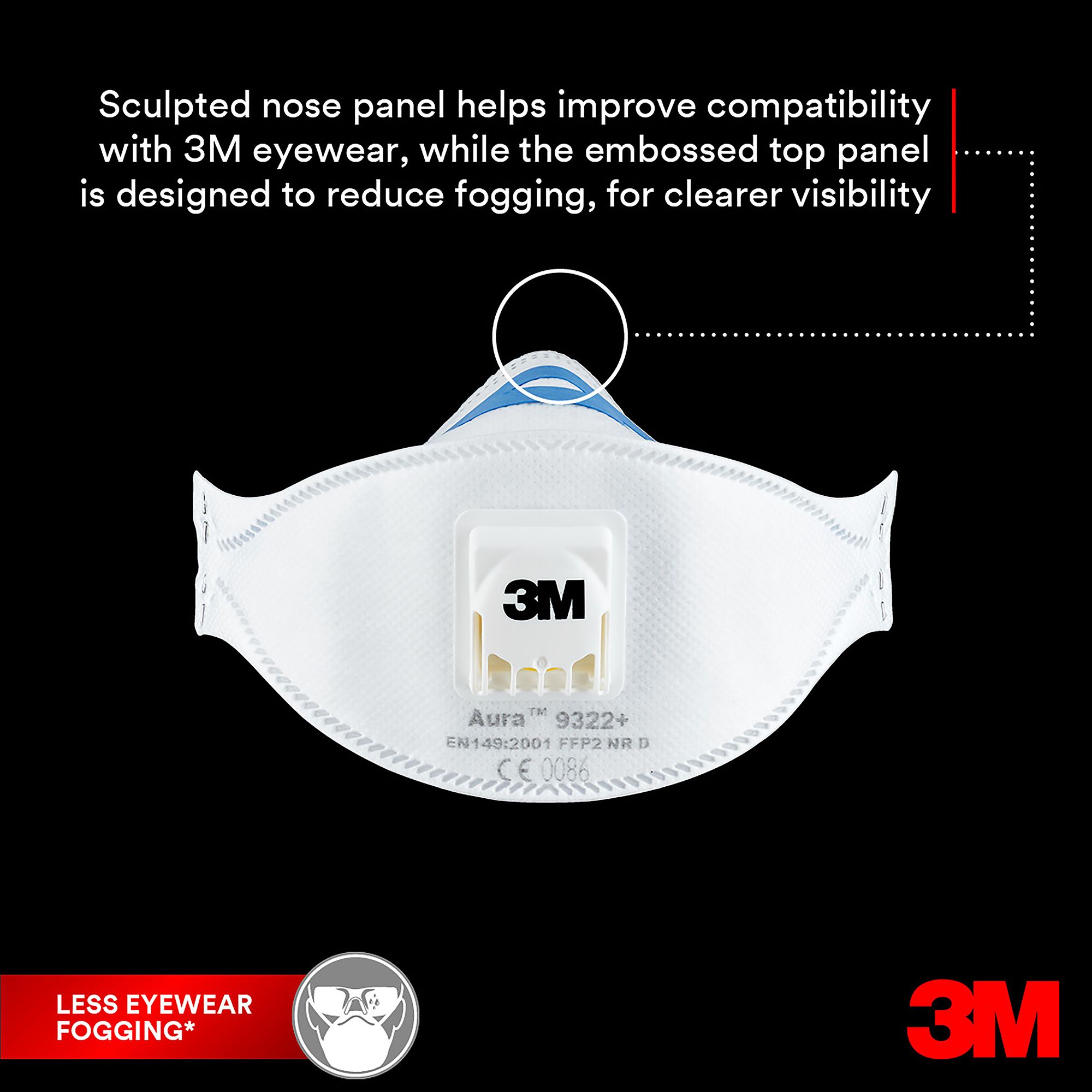 3M Aura P2 Valved Disposable dust mask 9322+, Pack of 2