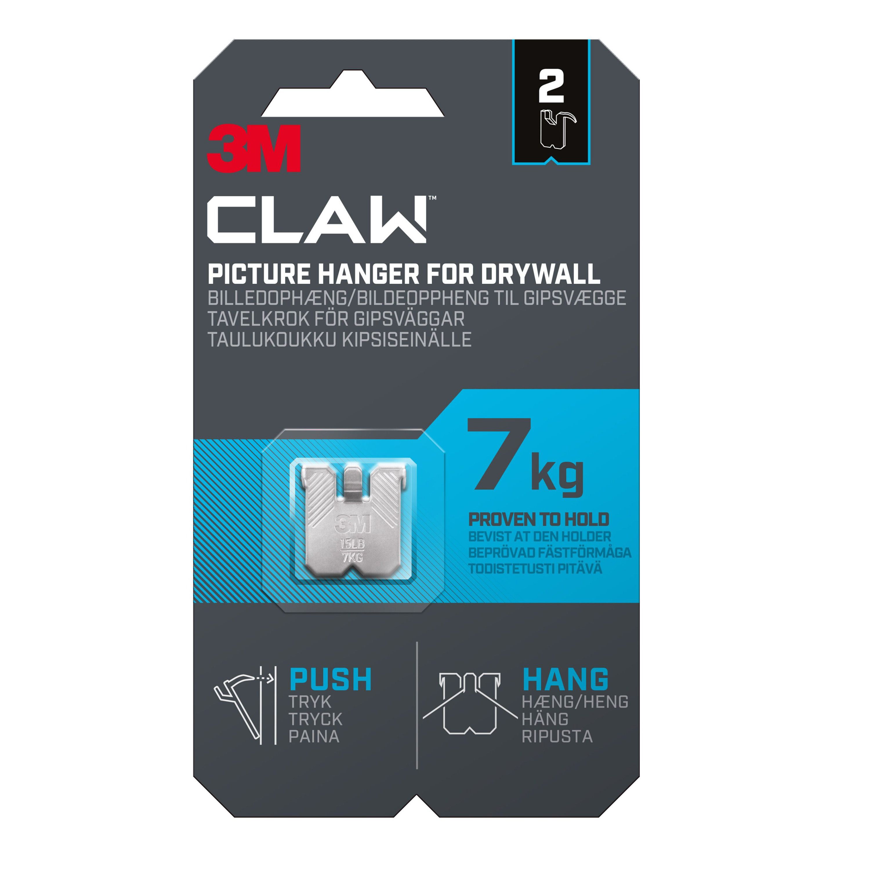 3M Claw Drywall Picture hanger (H)23mm (W)23mm, Pack of 2