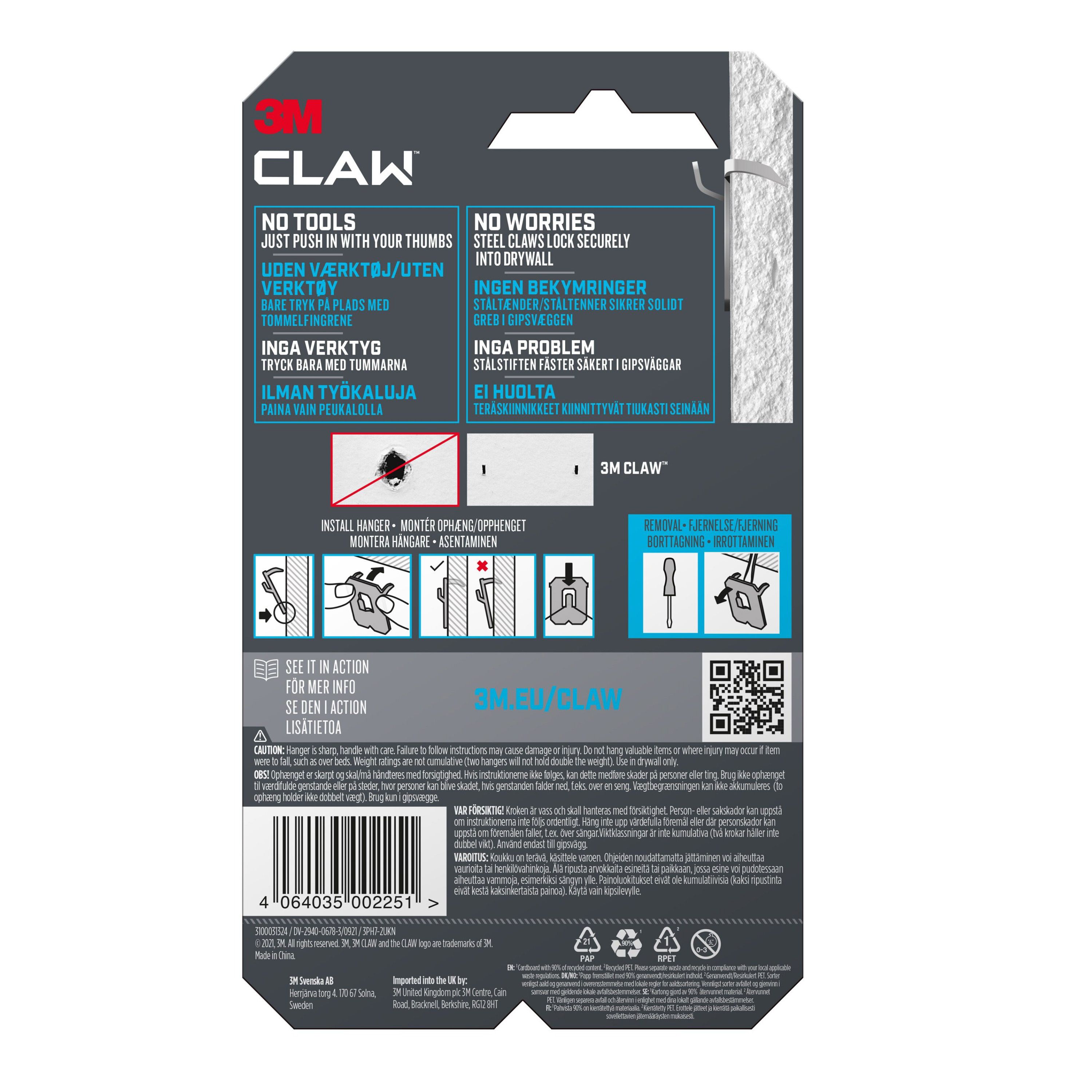 3M Claw Drywall Picture hanger (H)23mm (W)23mm, Pack of 2