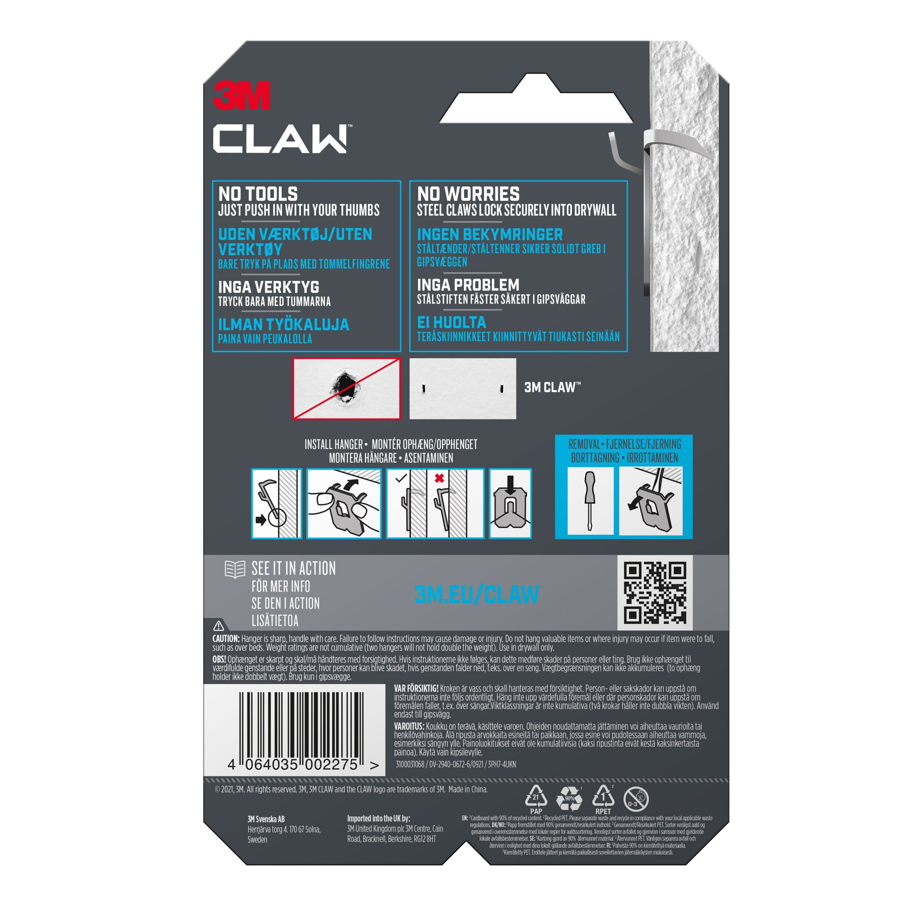 3M Claw Drywall Picture hanger (H)23mm (W)23mm - 4