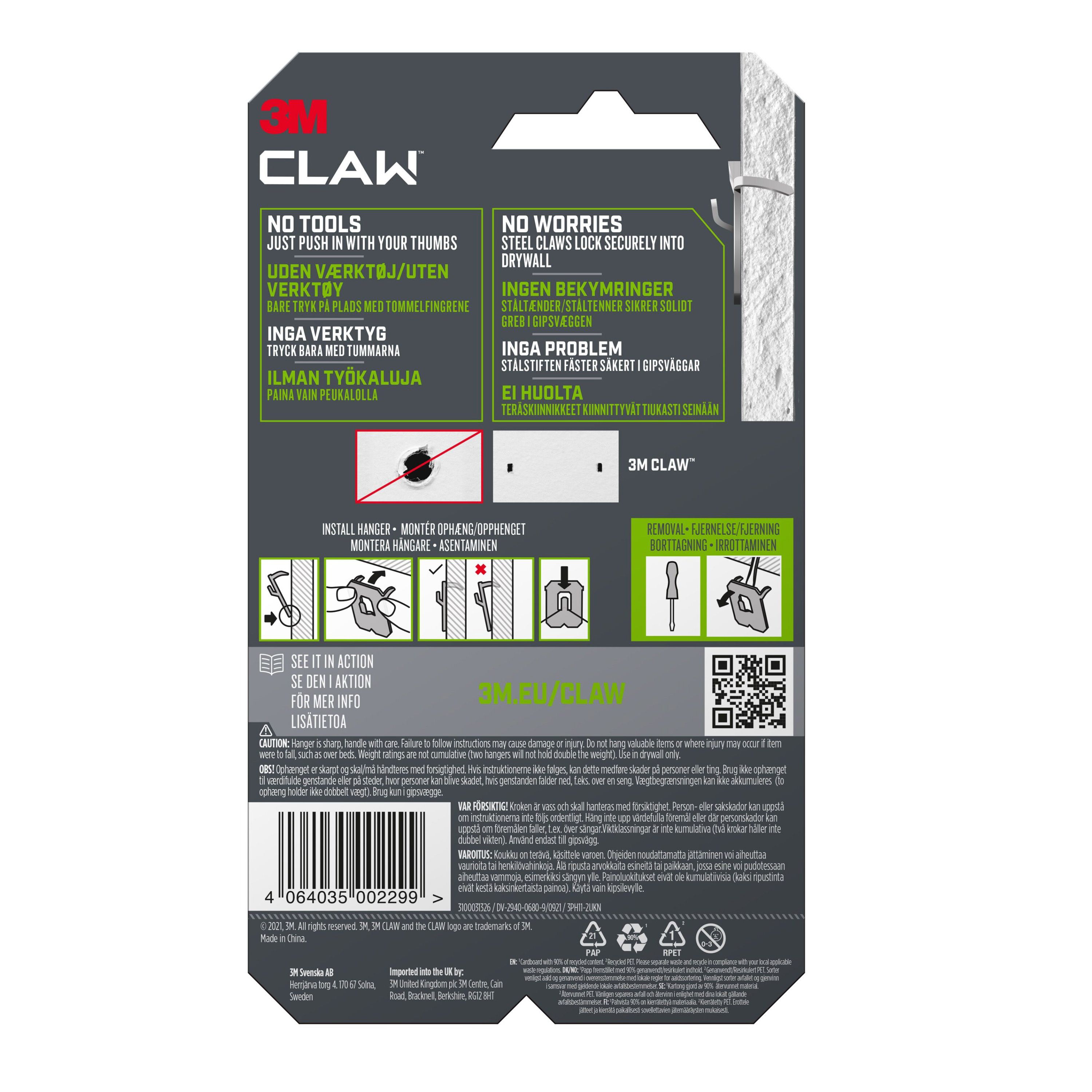 3M Claw Drywall Picture hanger (H)31.5mm (W)27mm - 4