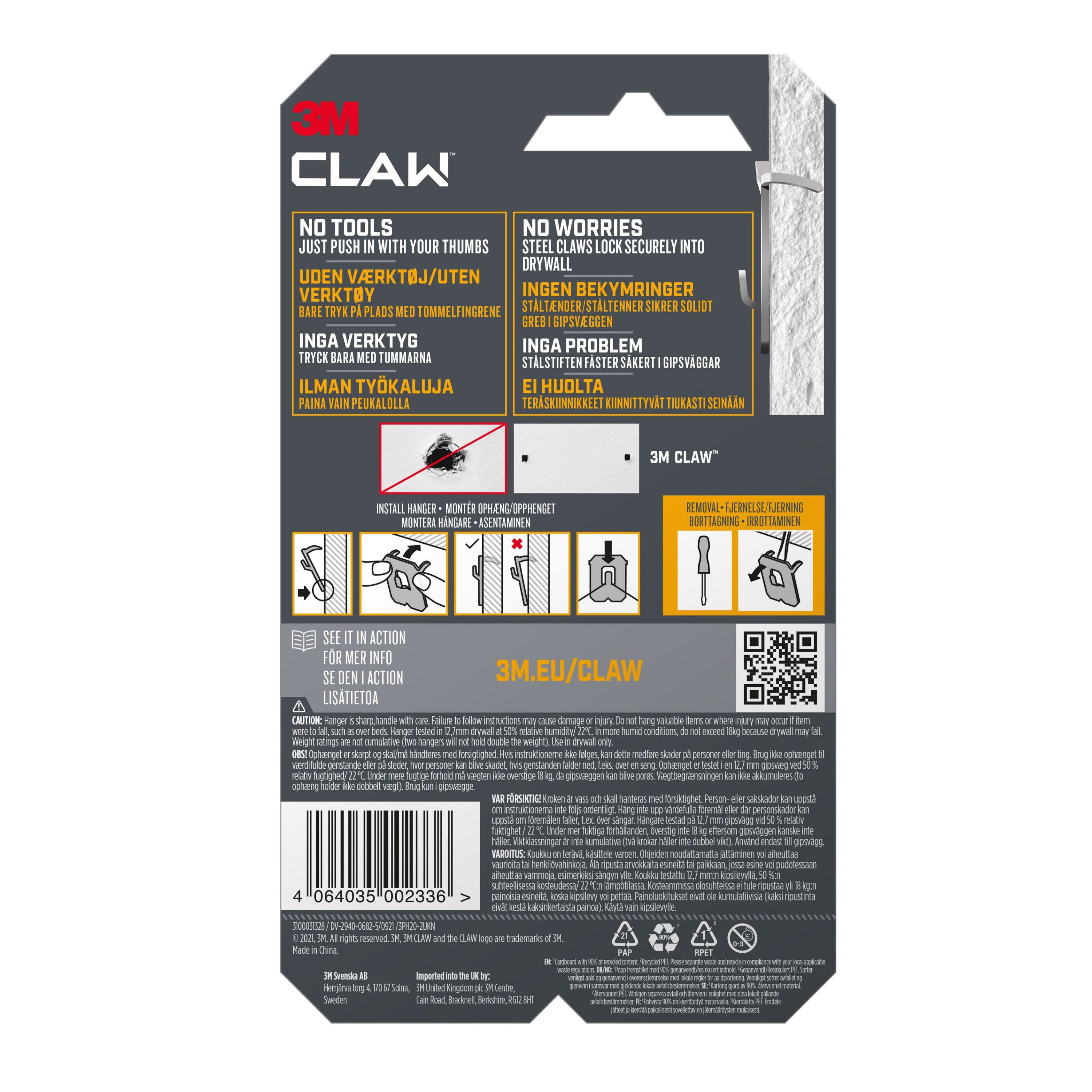 3M Claw Drywall Picture hanger (H)41mm (W)28mm - 4