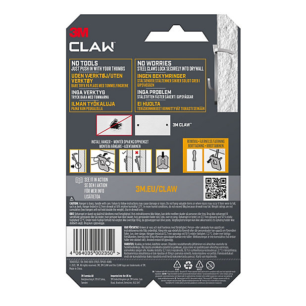 3M Claw Drywall Picture hanger (H)41mm (W)28mm, Pack of 4