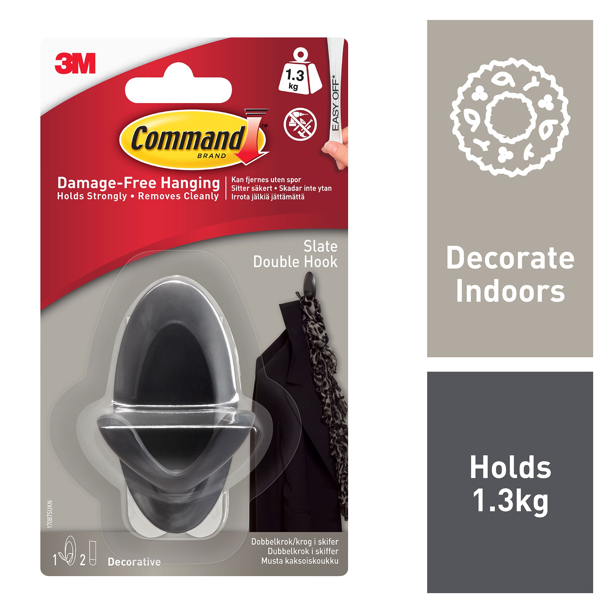 3M Command Black Double Hook (Holds)1.3kg