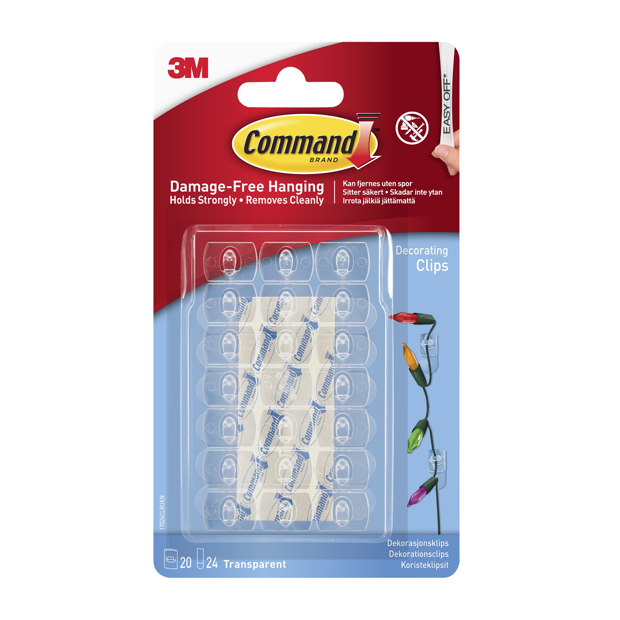 3M Command Christmas Lights Small Clear Adhesive clip, Pack of 20
