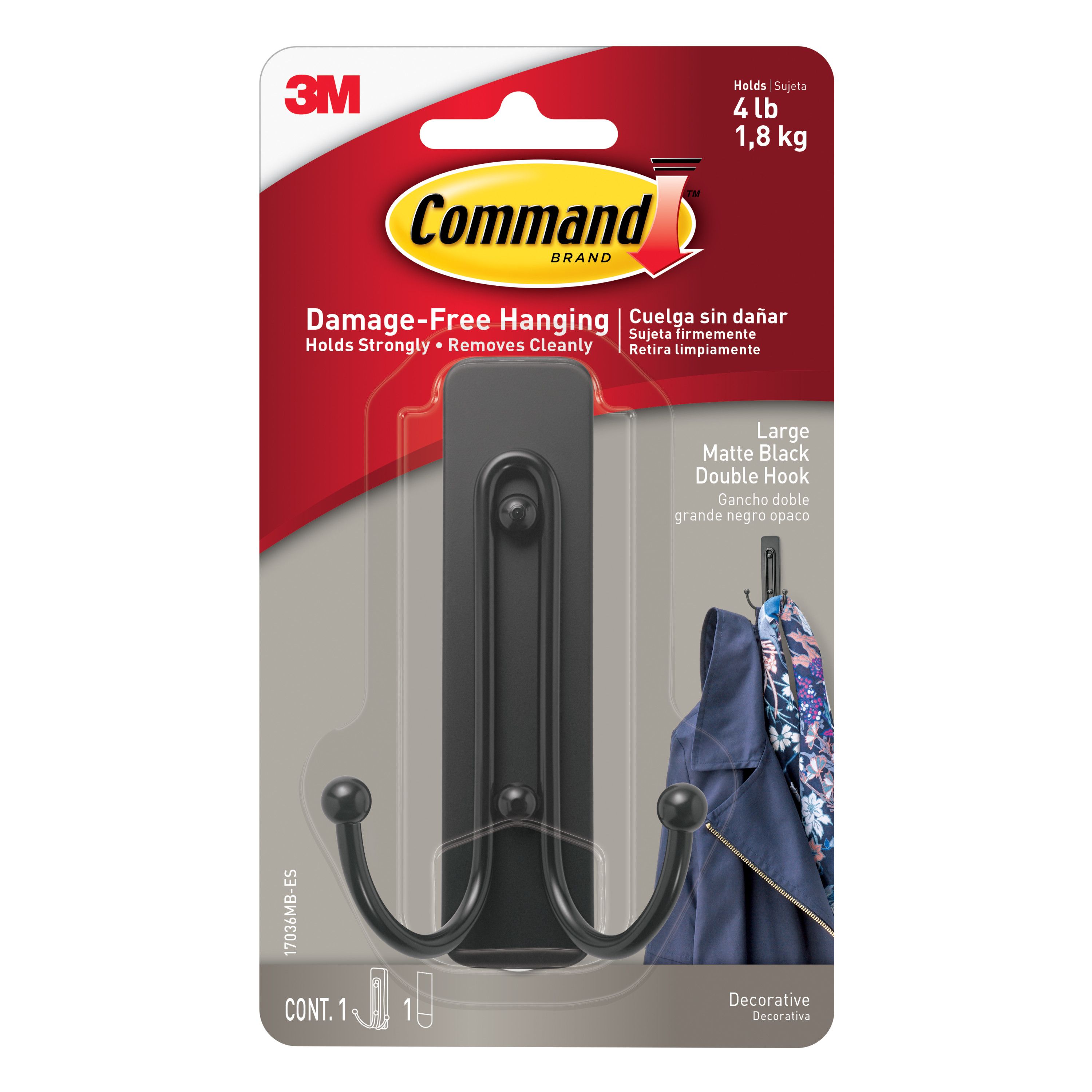 3M Command Decorative Large Black General-purpose Double Adhesive hook (Holds)1.8kg