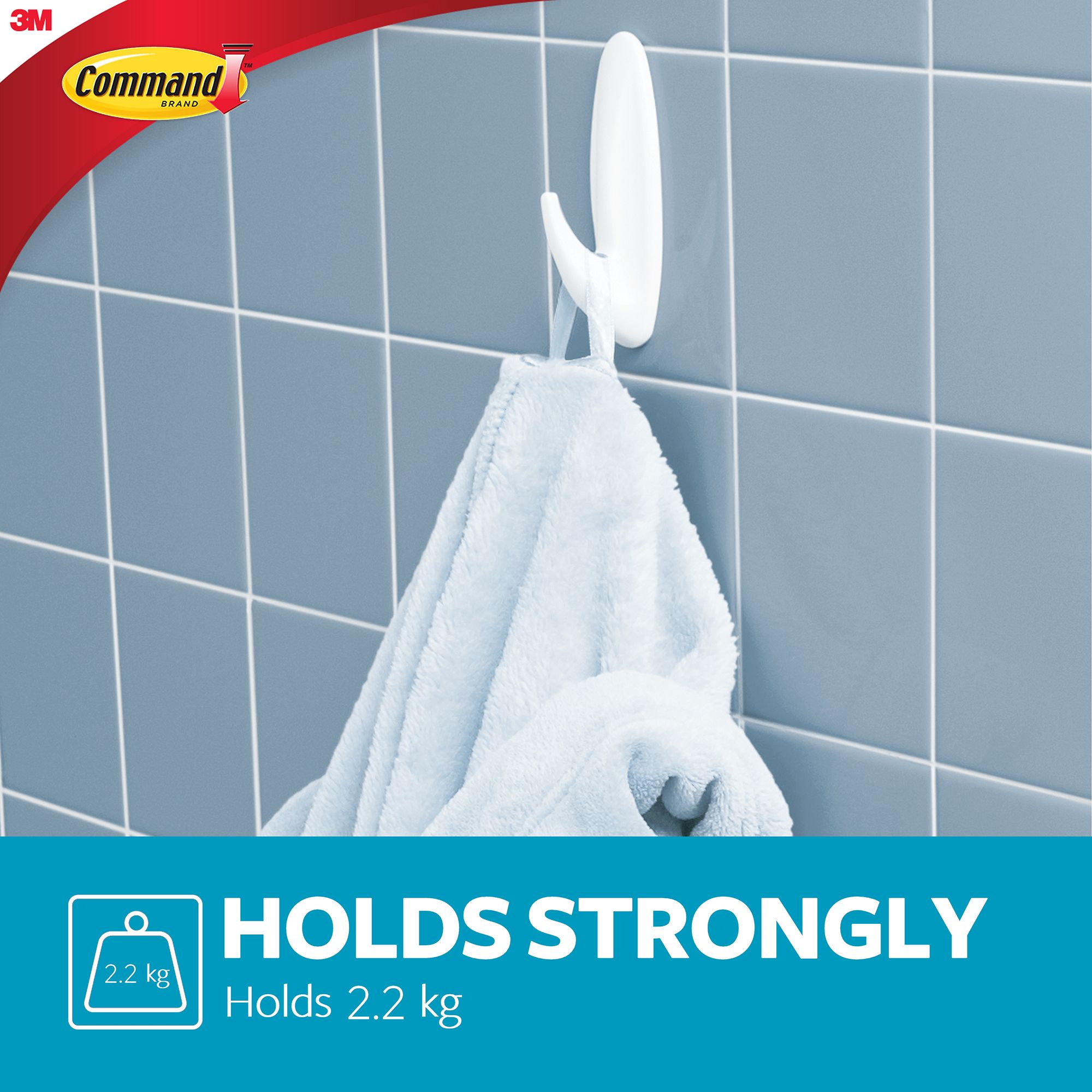 3M Command Designer Large White Bath Hook (Holds)2.2kg - 10