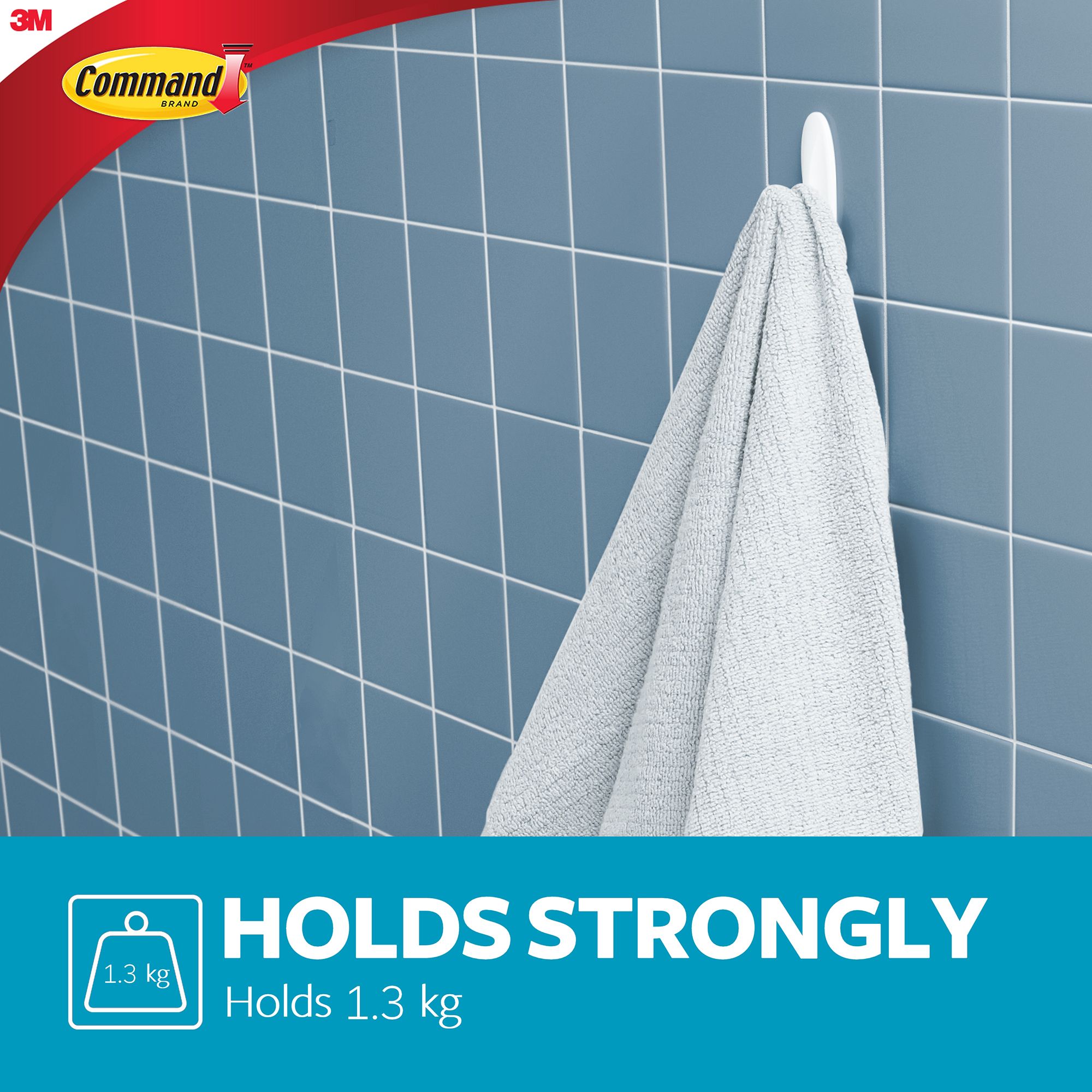 3M Command Designer Medium White Bath Hook (Holds)1.3kg - 10