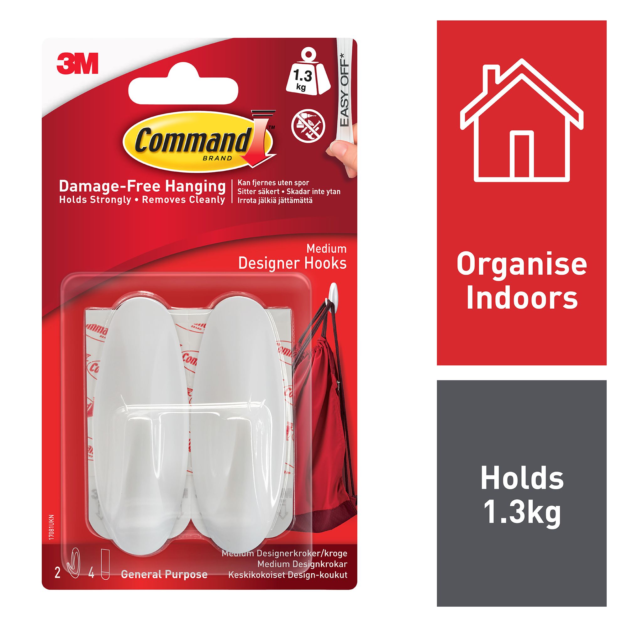 3M Command Designer Medium White Hook (Holds)1.3kg - 3
