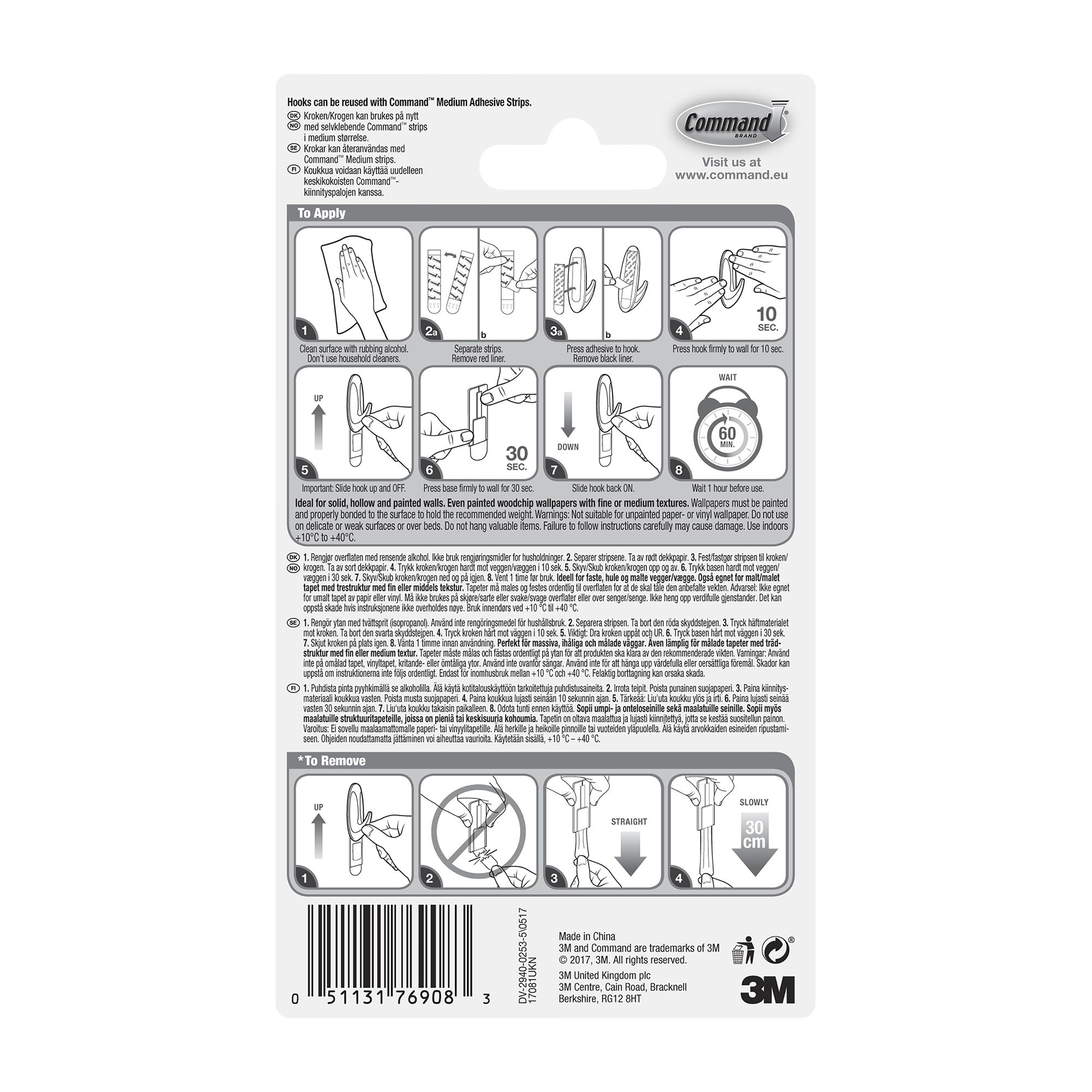 3M Command Designer Medium White Hook (Holds)1.3kg - 8