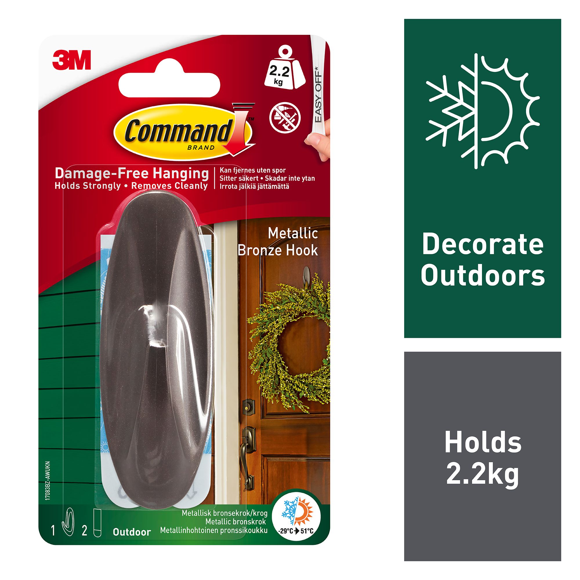 3M Command Designer Outdoor Large Bronze Hook (Holds)2.2kg - 3