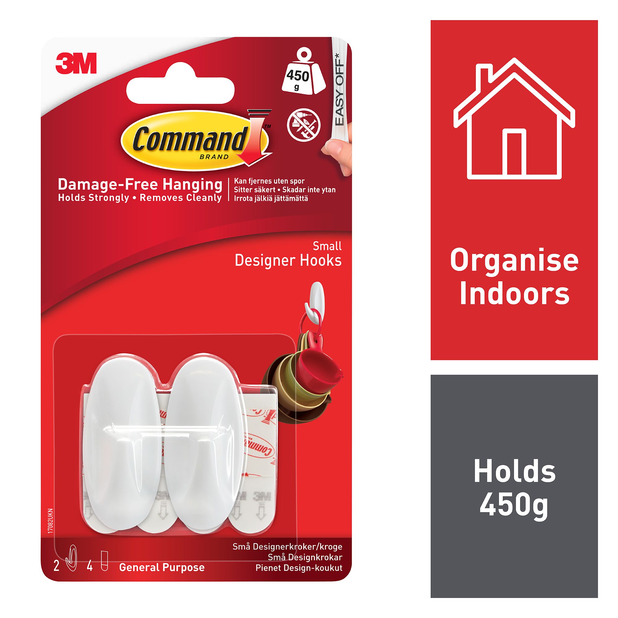 3M Command Medium Single White Toggle hooks (Holds)0.9kg, Pack of