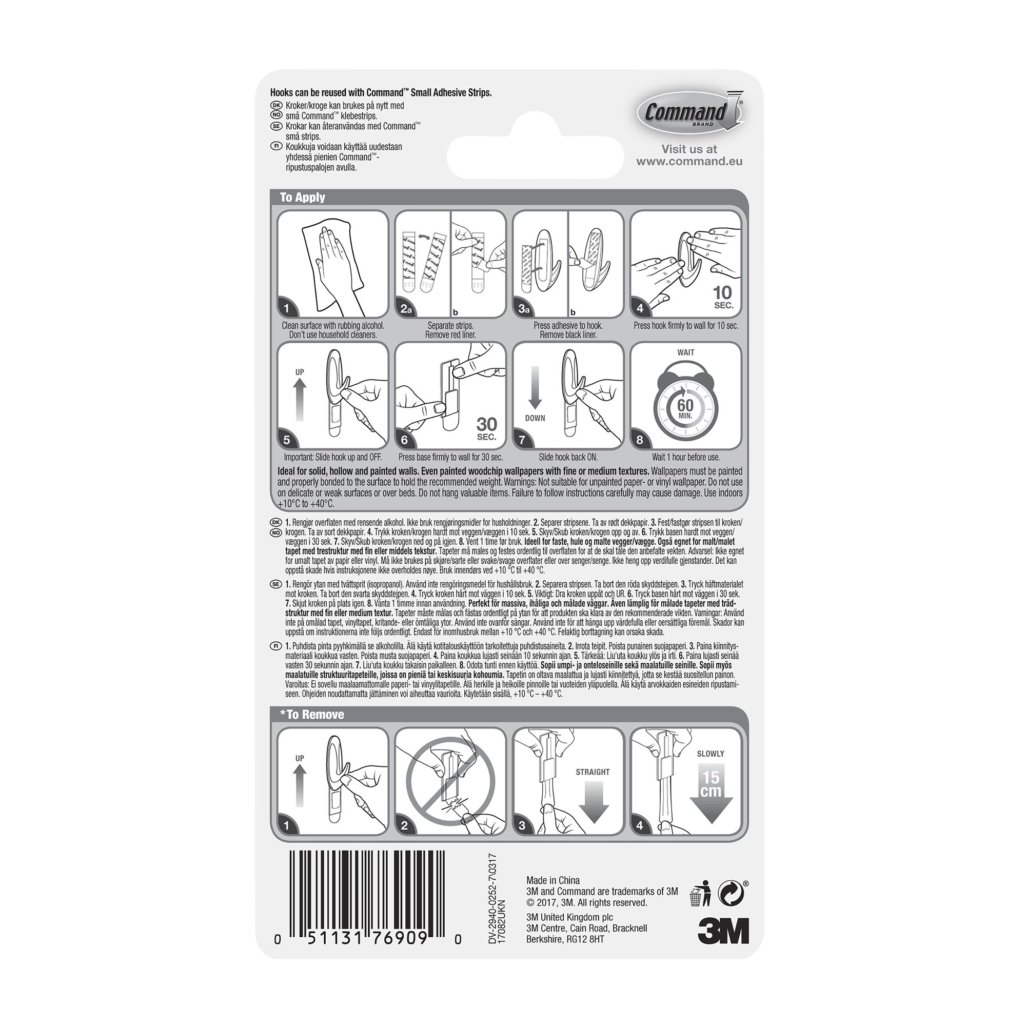 3M Command Designer Small White Hook (Holds)0.45kg - 8