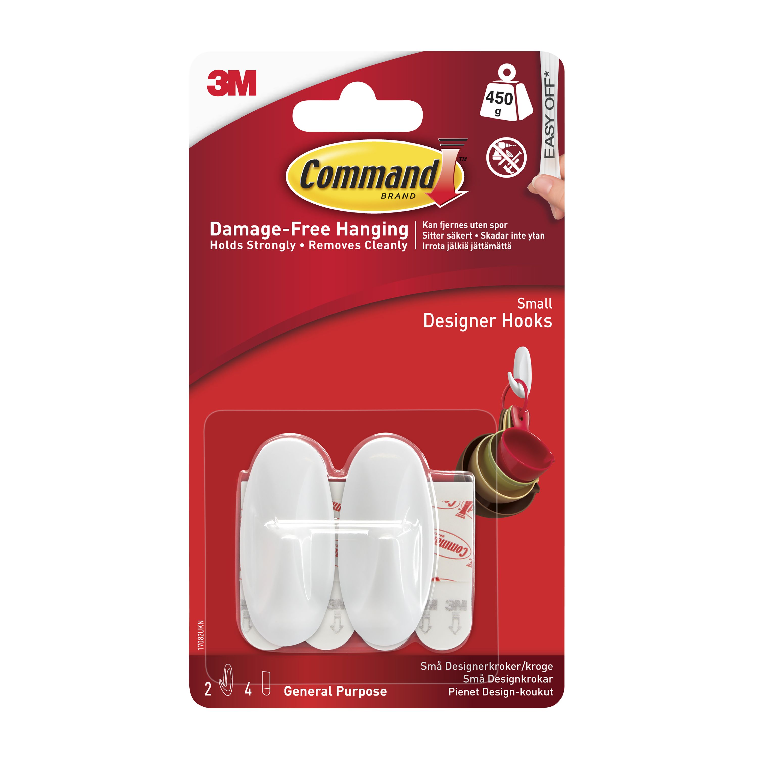 3M Command Designer Small White Hook (Holds)450g, Pack of 2