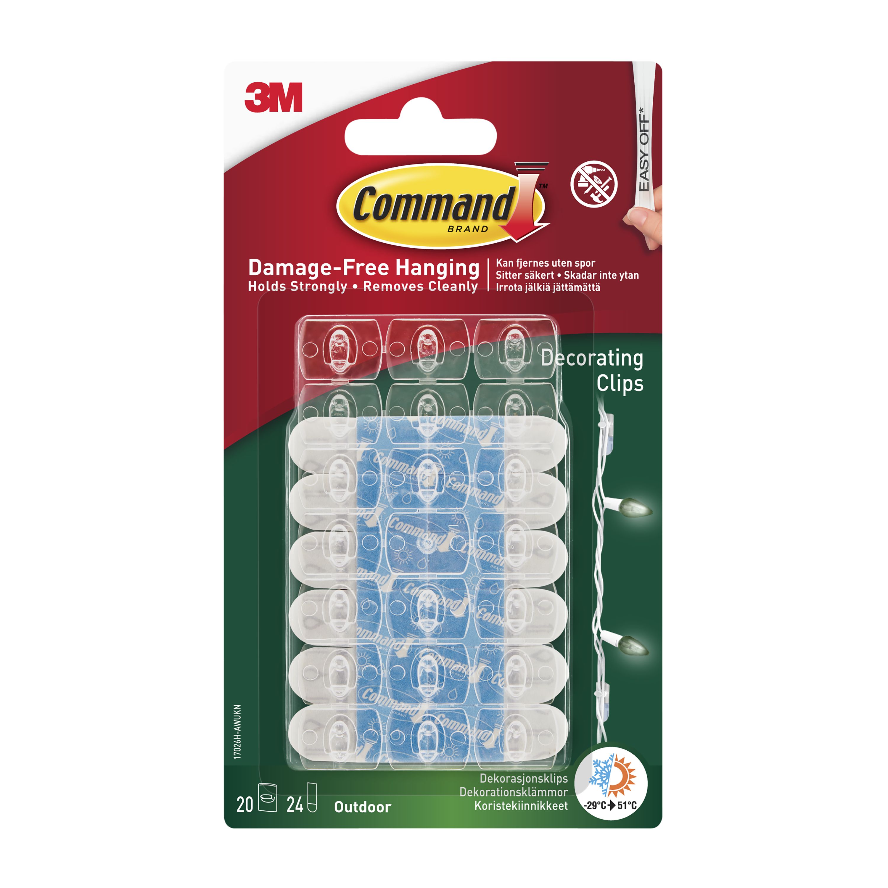 3M Command Hooks Clips Self Adhesive Strips Damage Free Decorating Hangers  Clear