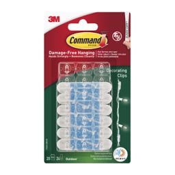 3M Command External Decorating Clear & white Adhesive clip, Pack of 20
