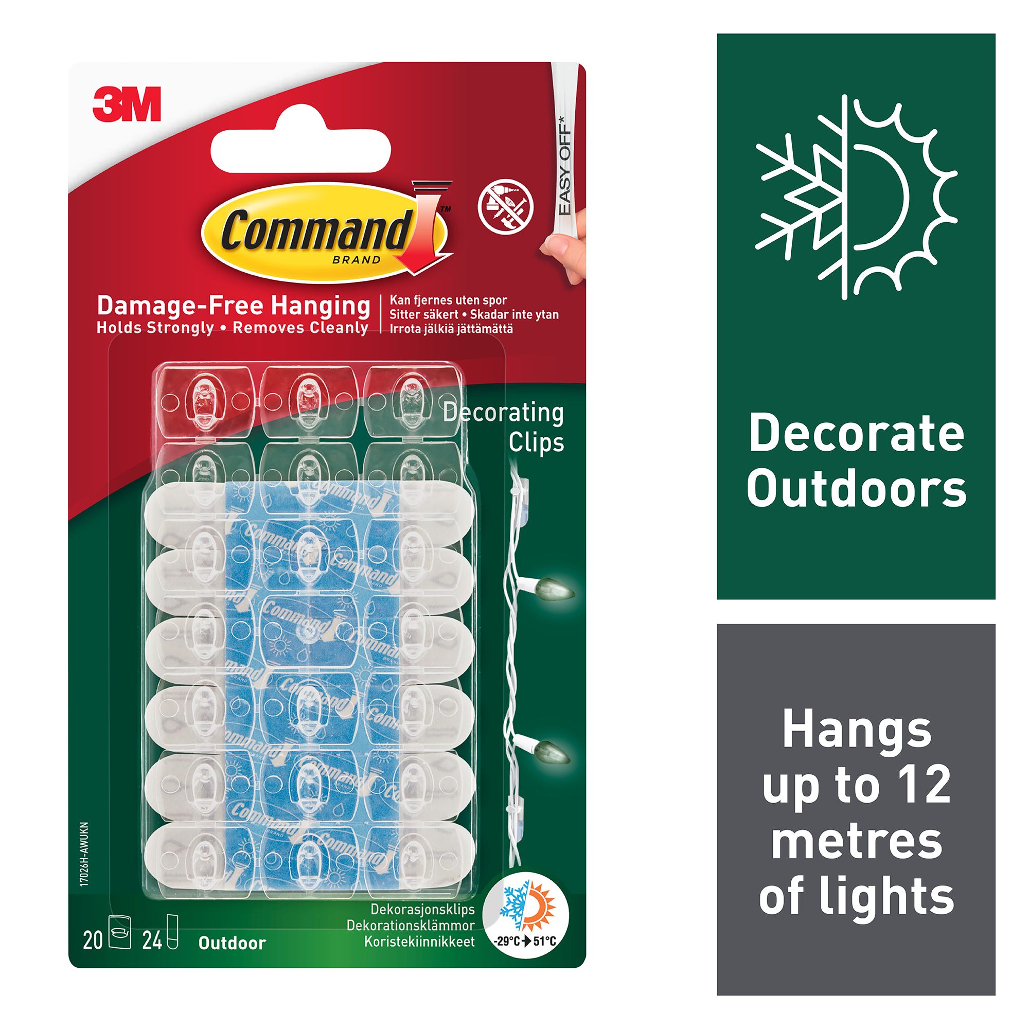3M Command External Decorating Clear & white Adhesive clip, Pack of 20