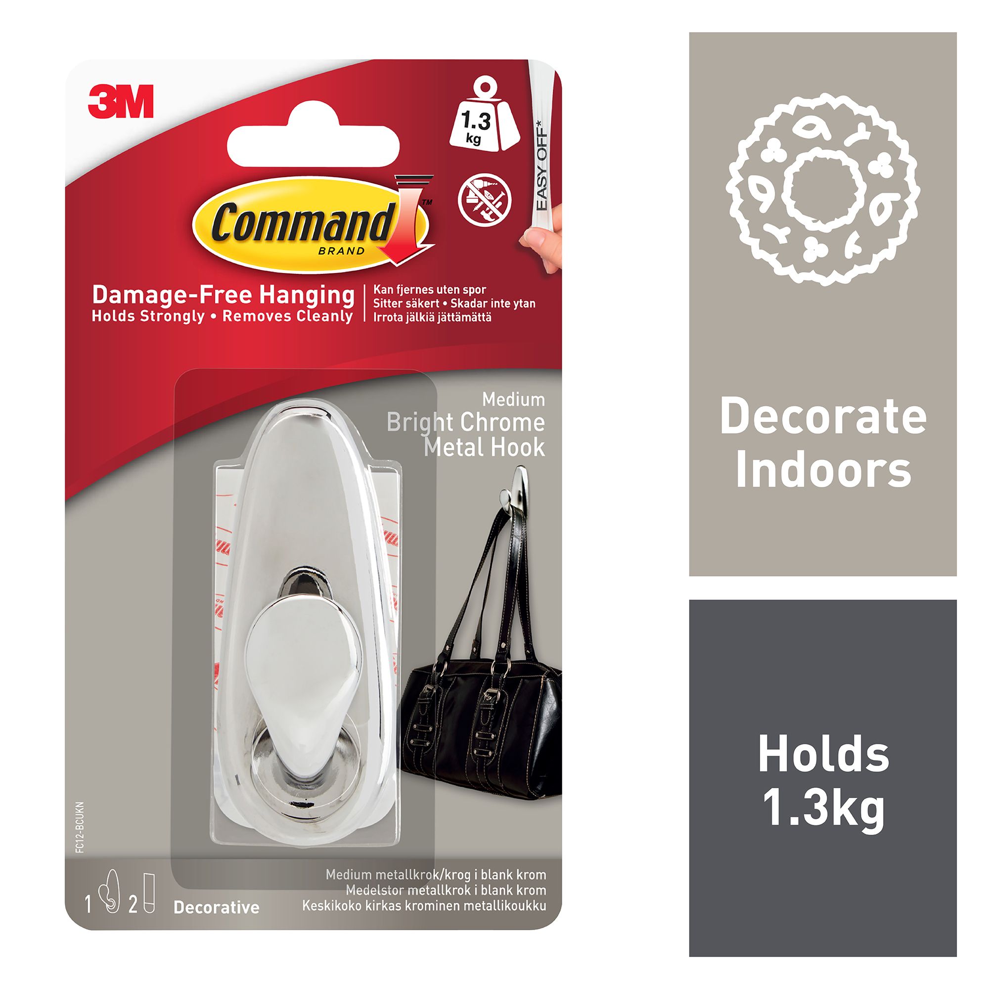 3M Command Forever Classic Chrome effect Metal Medium Hook | DIY at B&Q