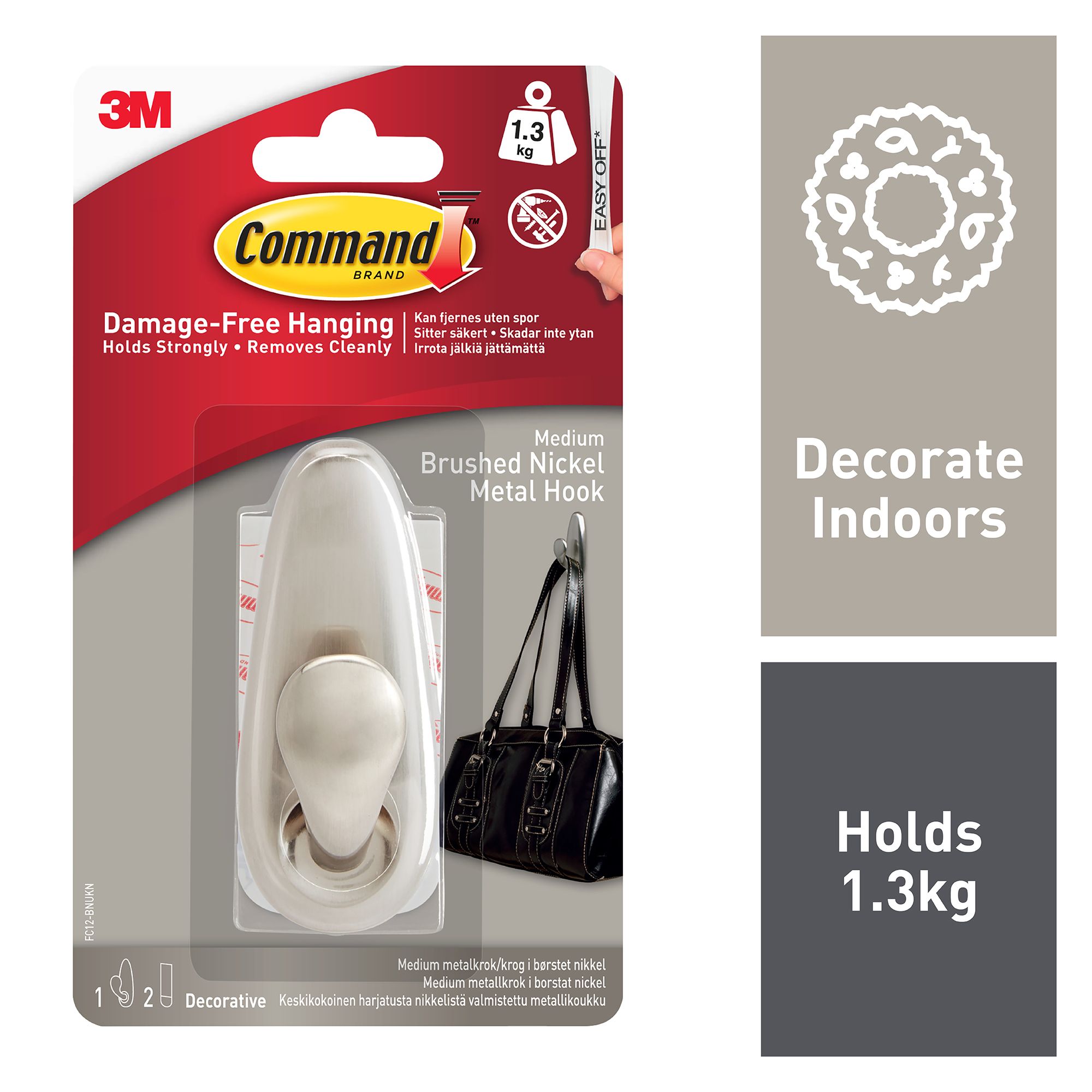 3M Command Forever classic Nickel effect Metal Medium Hook (H)83mm (W)96mm - 3