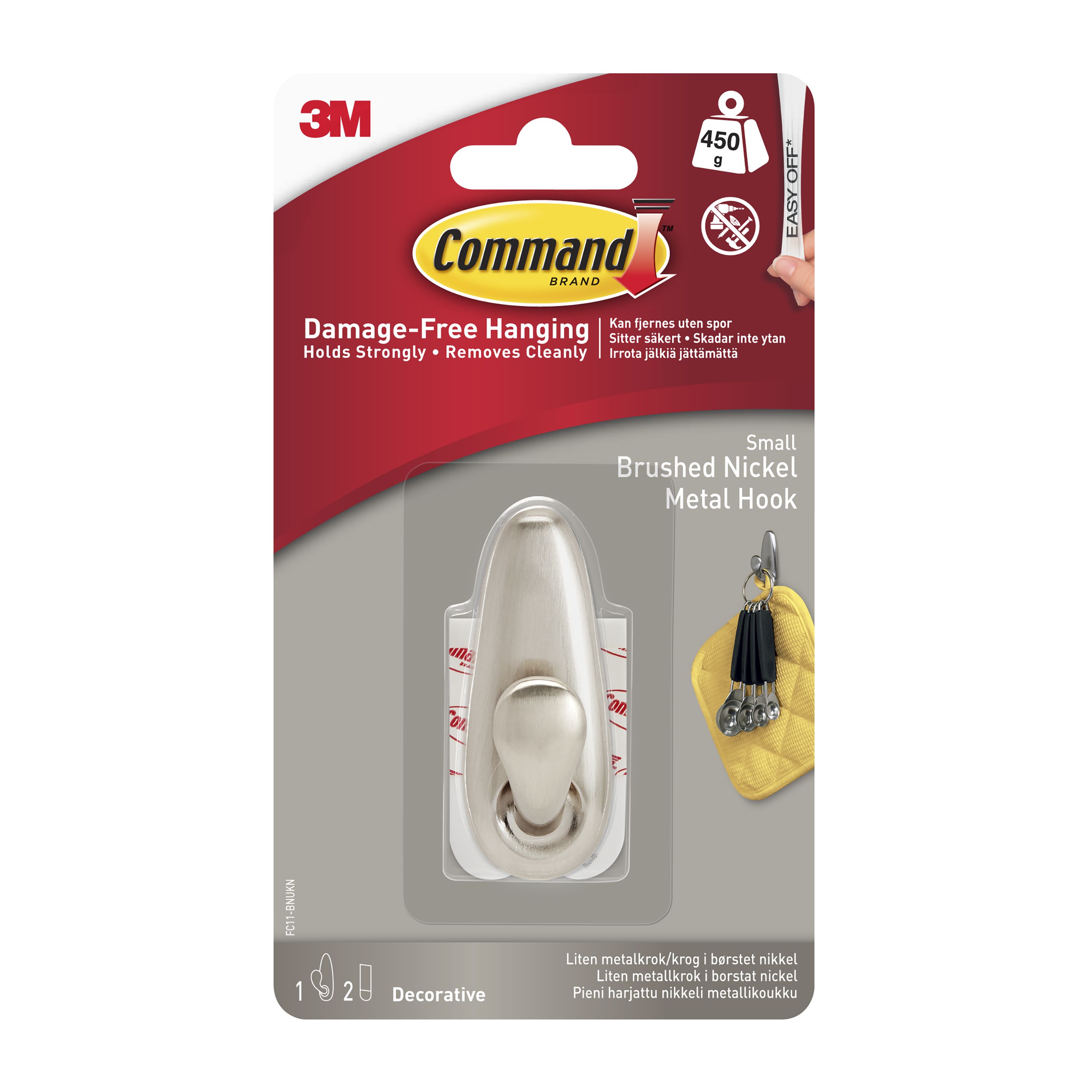 Command FC13-BN-2ES Large Forever Classic, Brushed Nickel, 2 Hooks, 4  Strips/Pack