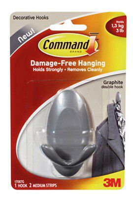 3M Command Grey Double Hook (Holds)1.3kg