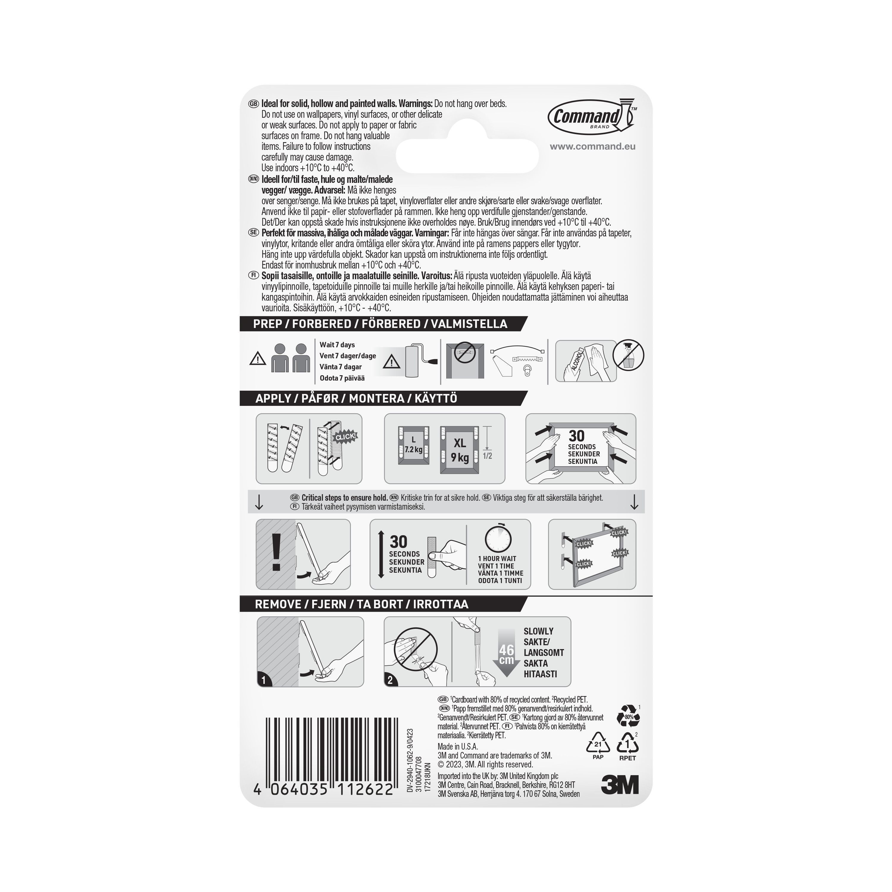 3M Command Large & extra large White Picture hanging Adhesive strip (Holds)9kg - 7