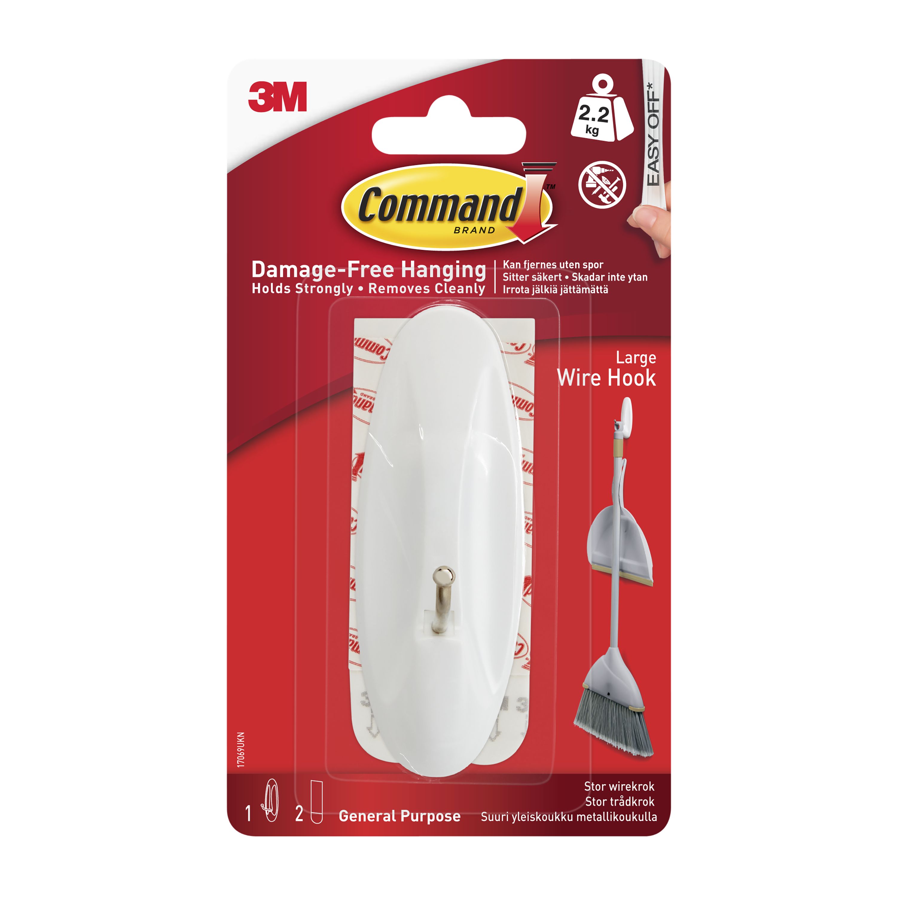 3M Command Large Single White Wire hook (Holds)2.2kg