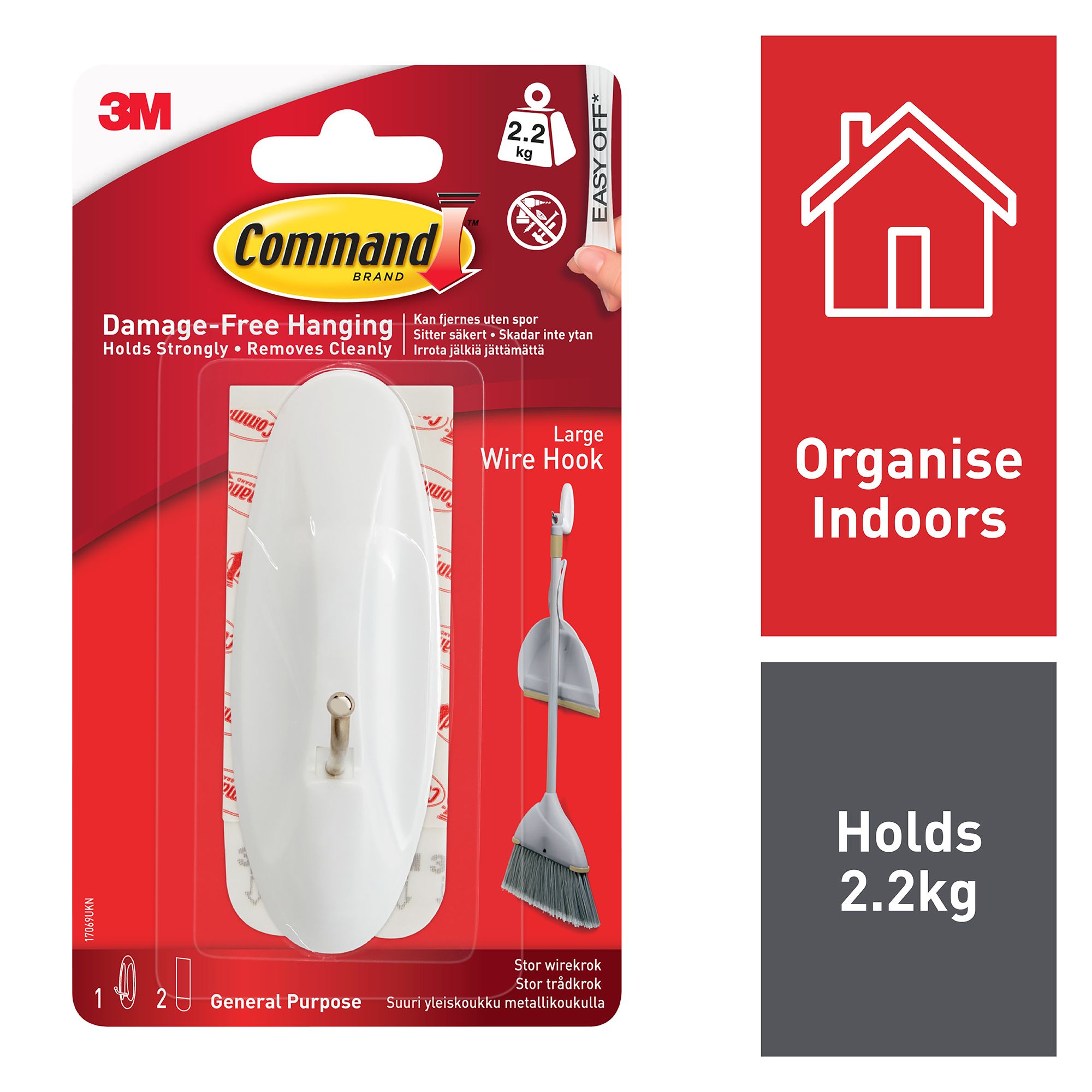 3M Command Large Single White Wire hook (Holds)2.2kg