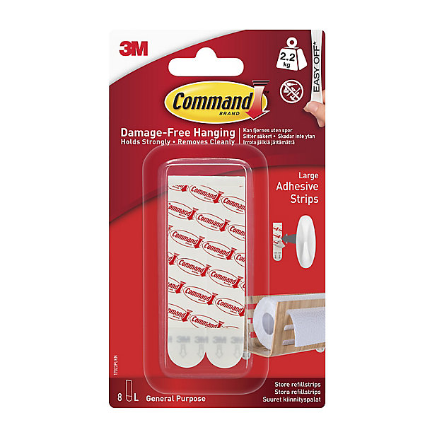 3M Command Large White Adhesive strip (Holds)4.4kg, Set of 8