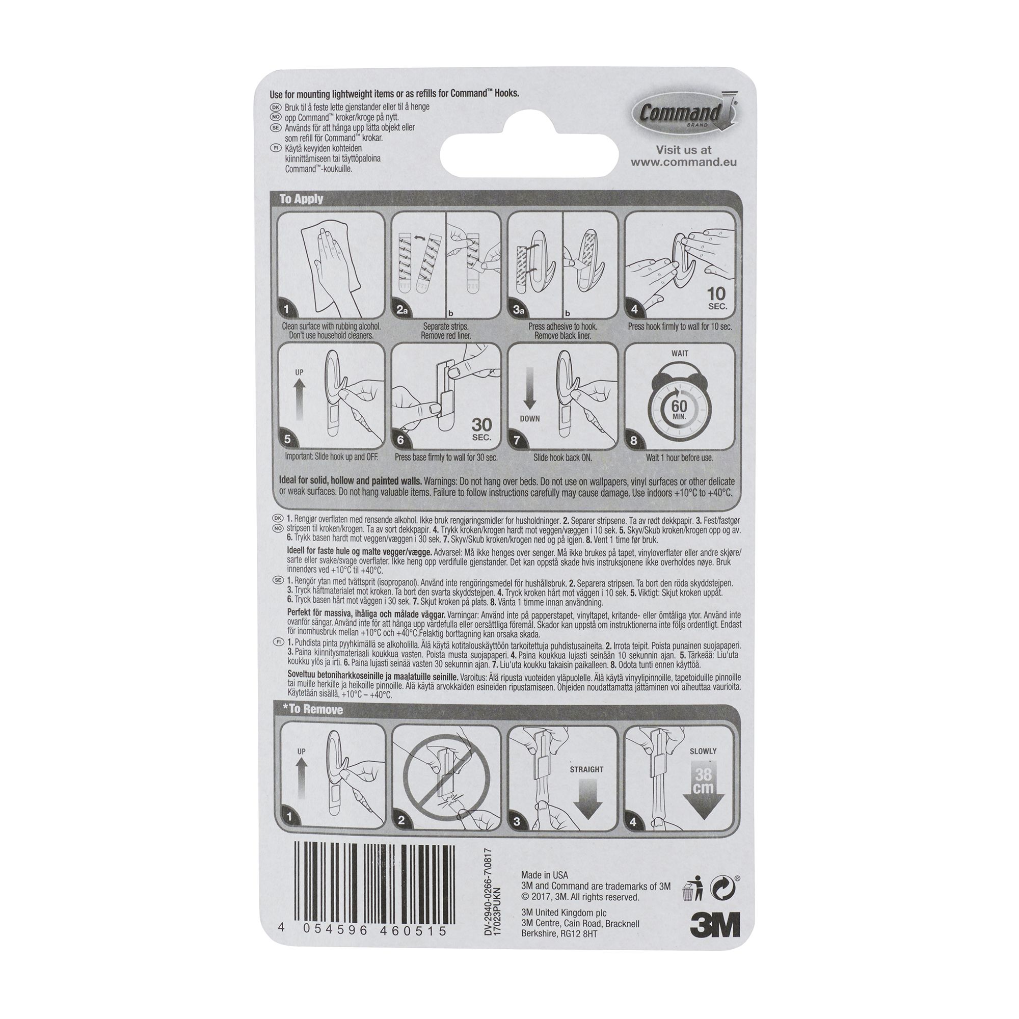 3M Command Large White Adhesive strip (Holds)4.4kg, Set of 8
