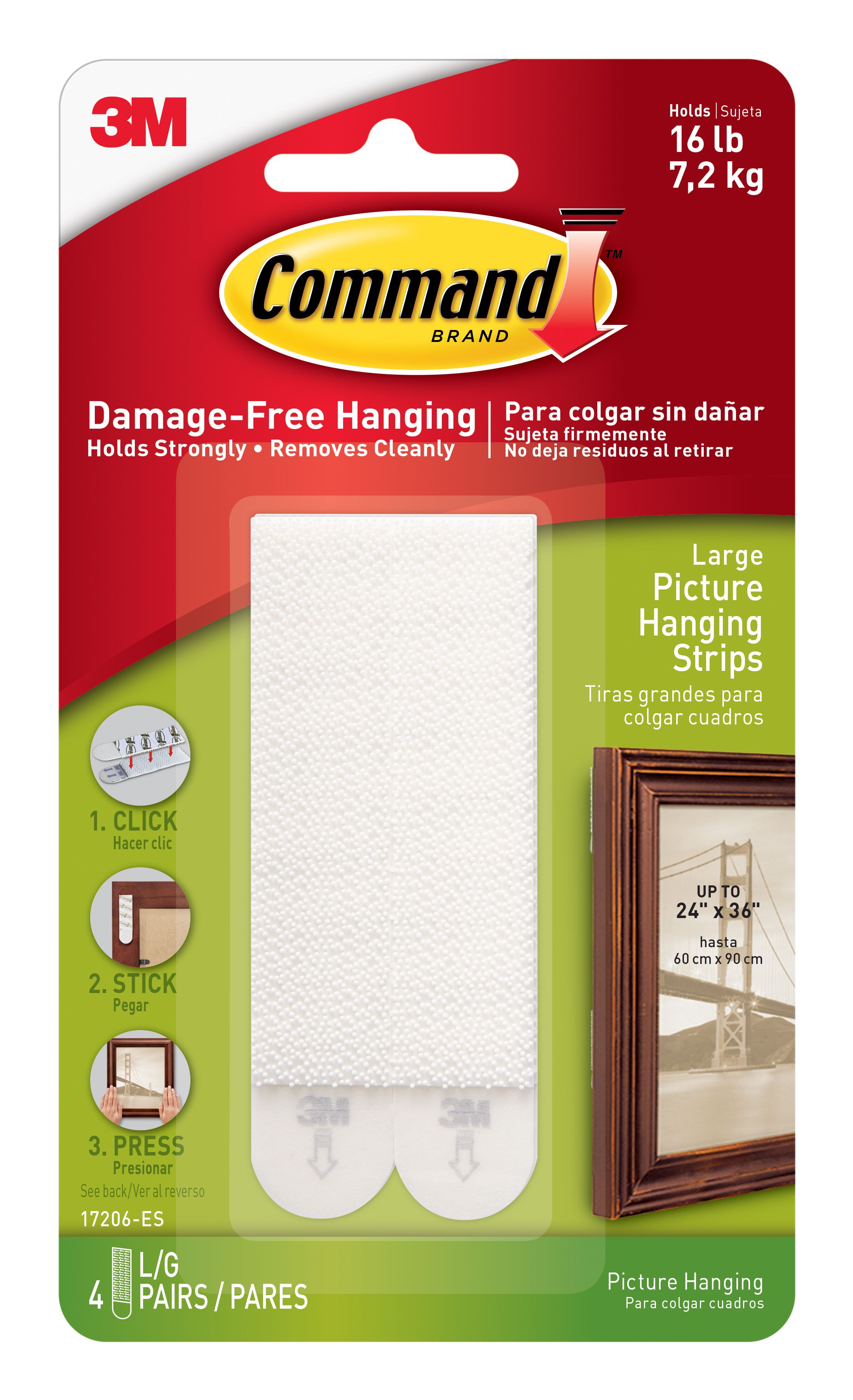 3M Command Large White Picture hanging Adhesive strip (Holds)7.2kg