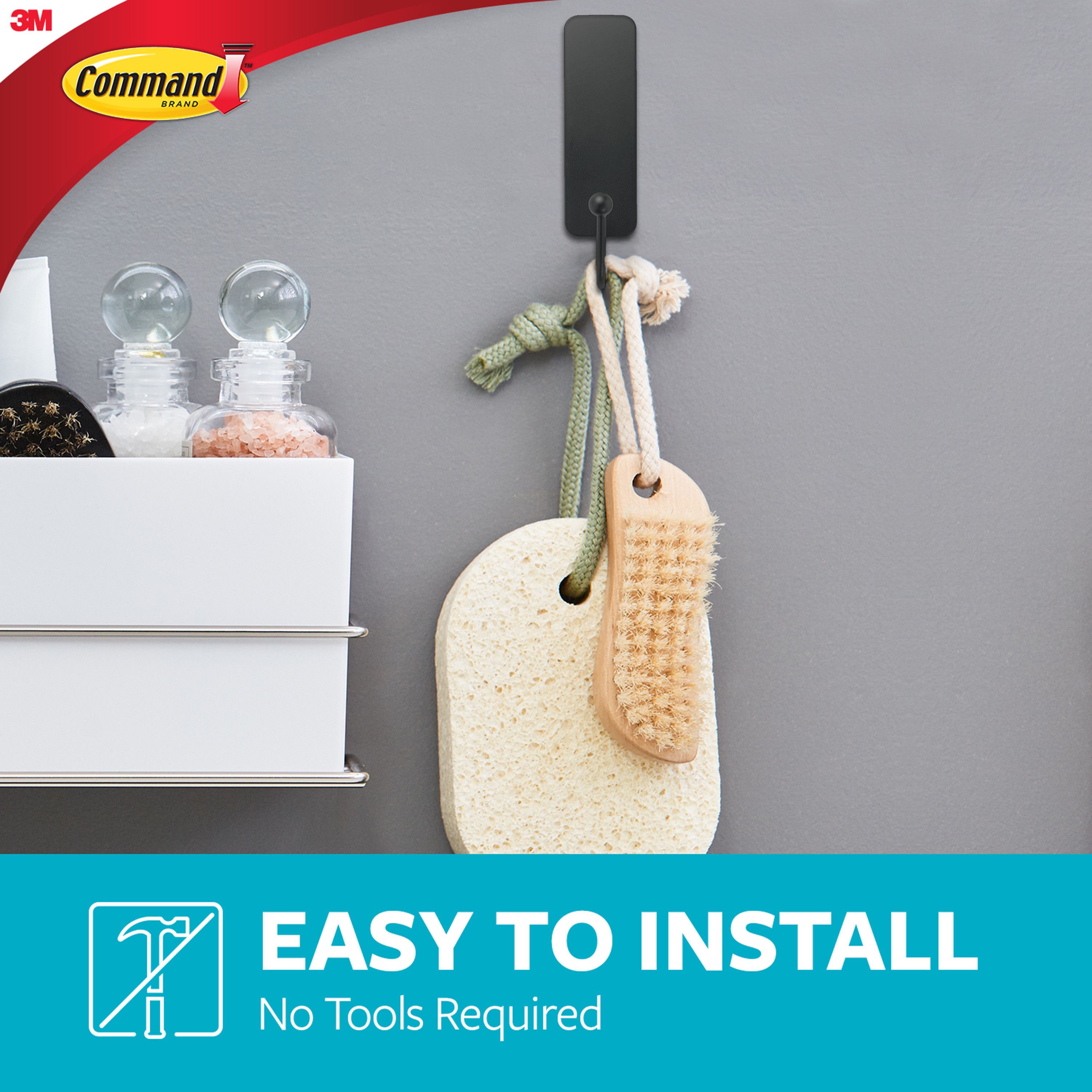 3M Command Medium Black Bath Adhesive hook (Holds)1.3kg - 5