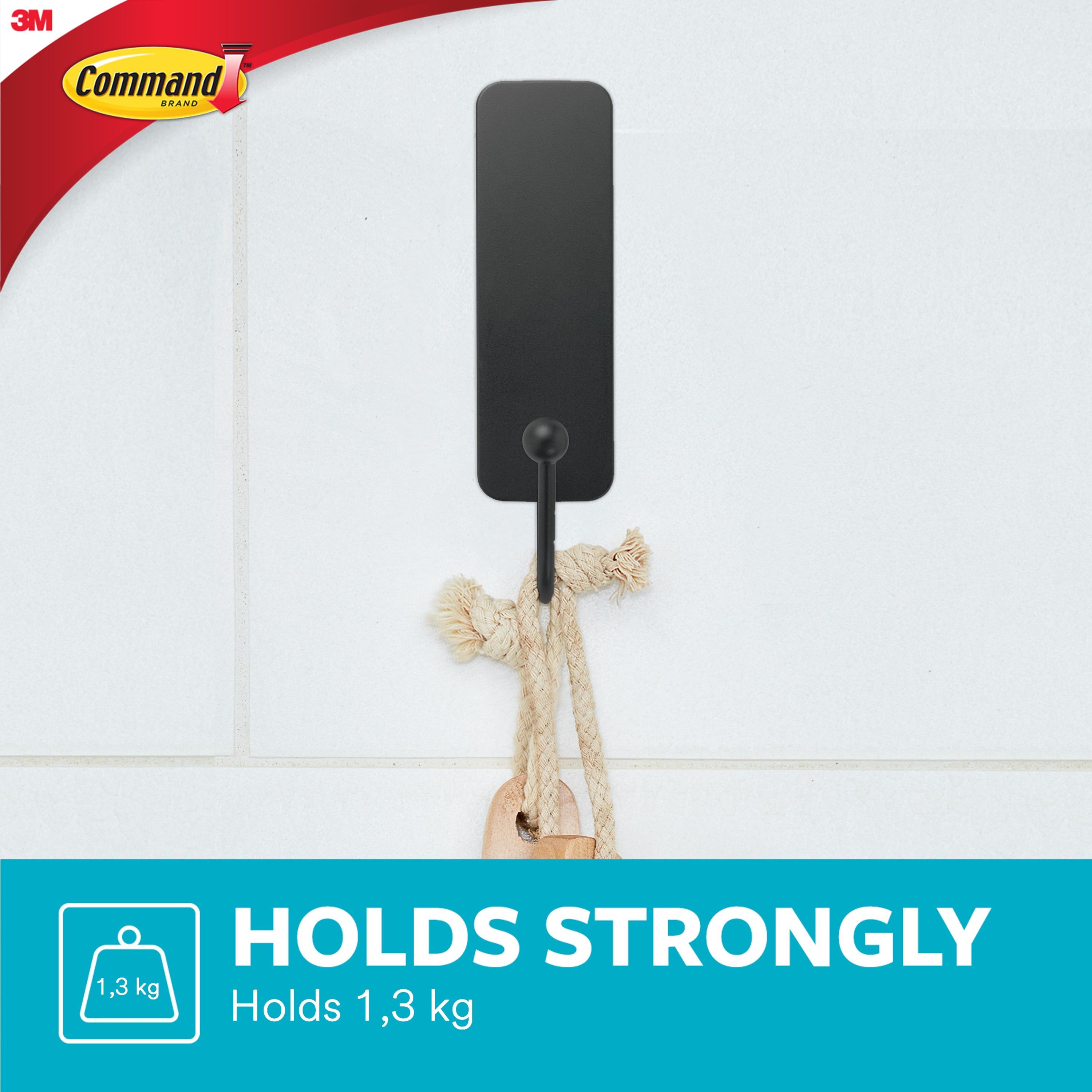 3M Command Medium Black Bath Adhesive hook (Holds)1.3kg - 6