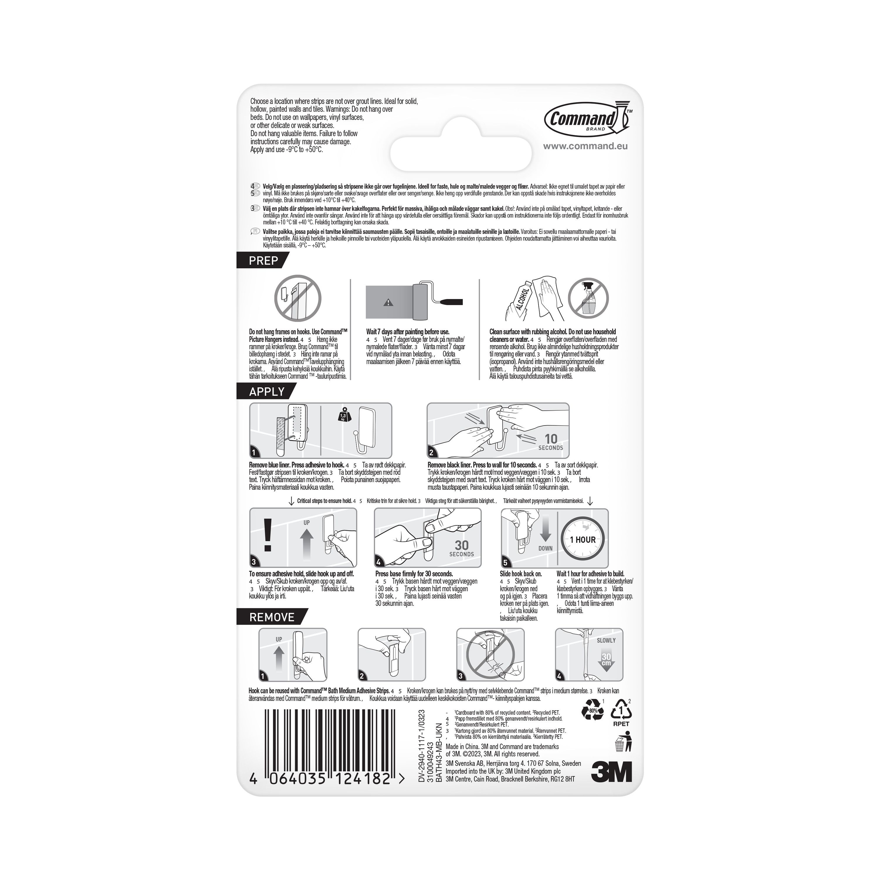 3M Command Medium Black Bath Adhesive hook (Holds)1.3kg - 4