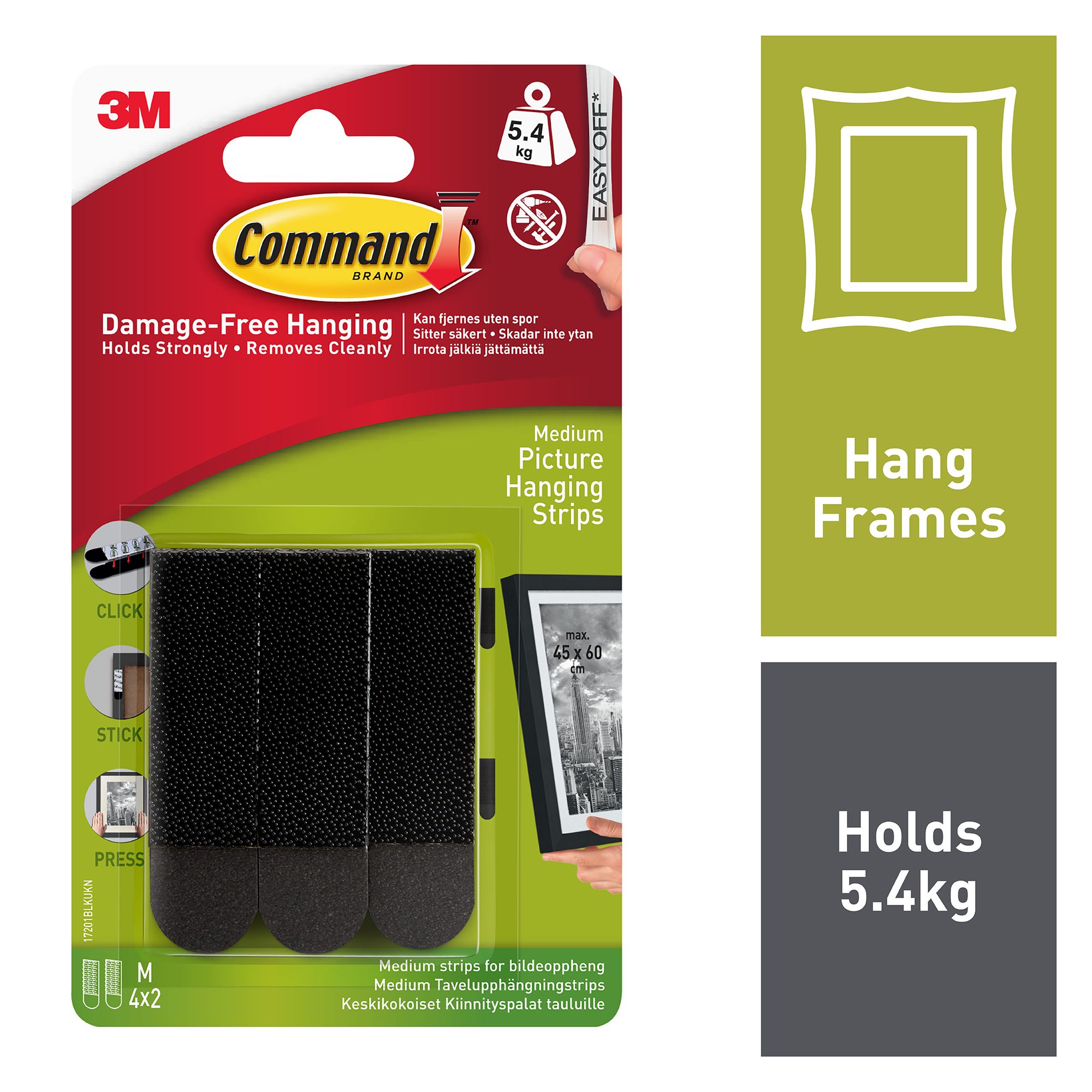 3M Command Medium Black Picture hanging Adhesive strip (Holds)5.4kg - 3