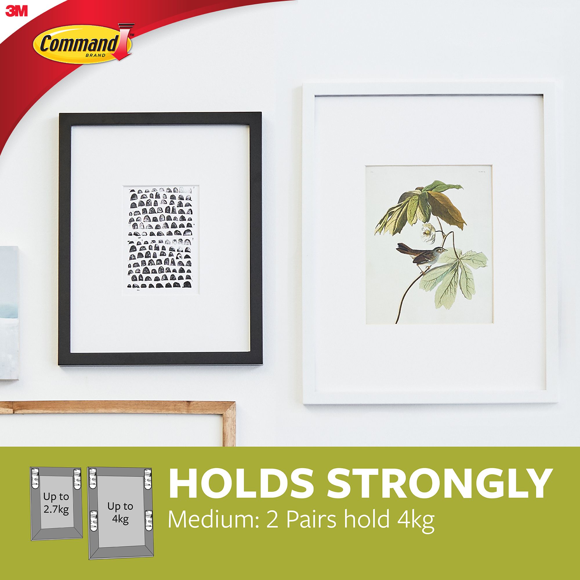 3M Command Medium Black Picture hanging Adhesive strip (Holds)5.4kg - 10