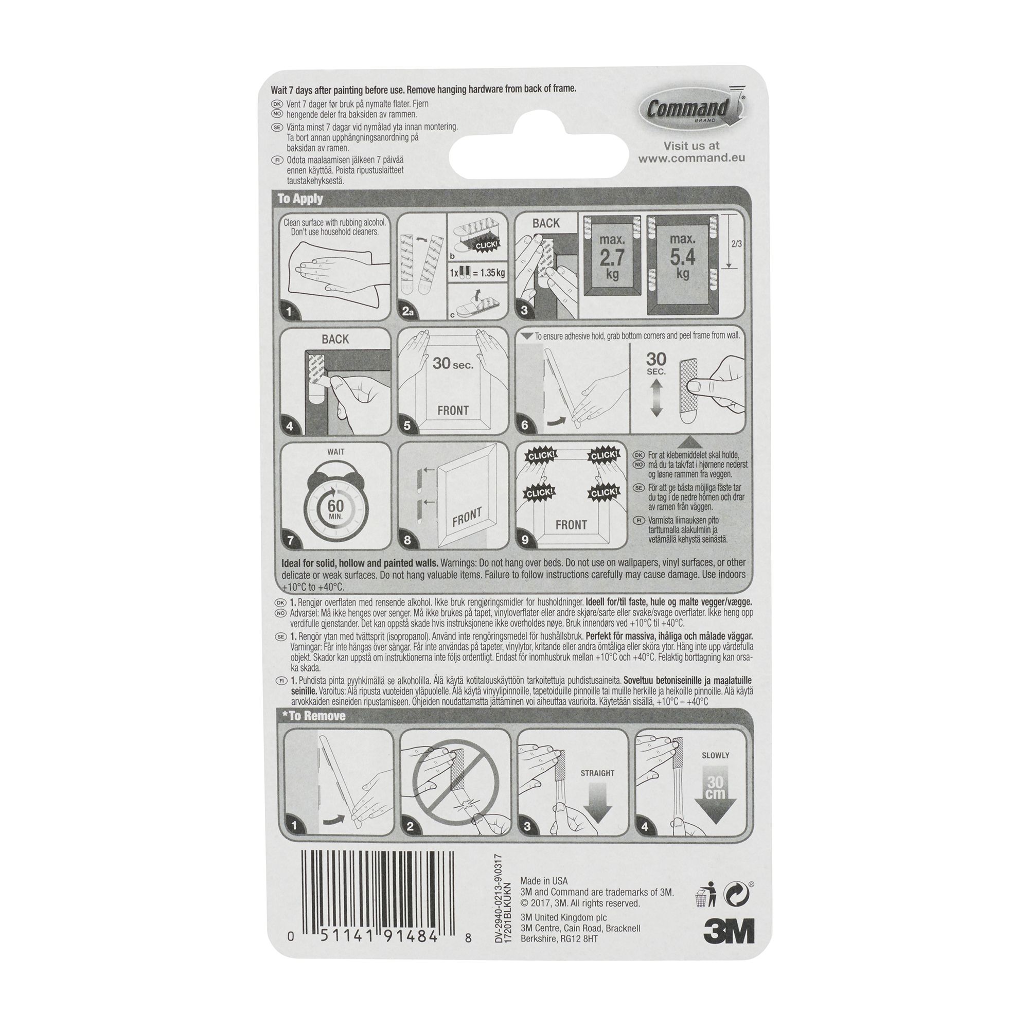 3M Command Medium Black Picture hanging Adhesive strip (Holds)5.4kg - 8