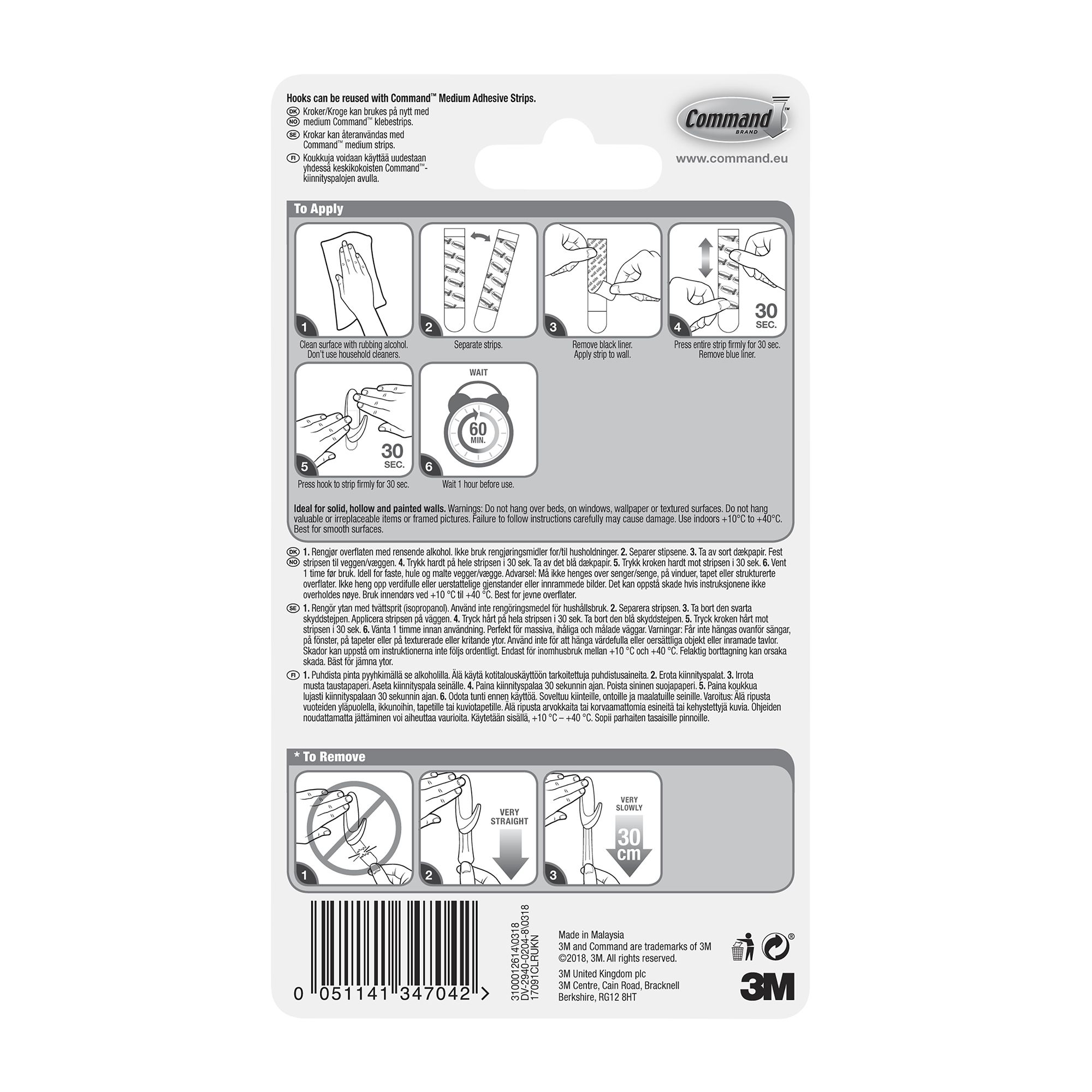 3M Command Medium Clear Hook (Holds)0.9kg - 8