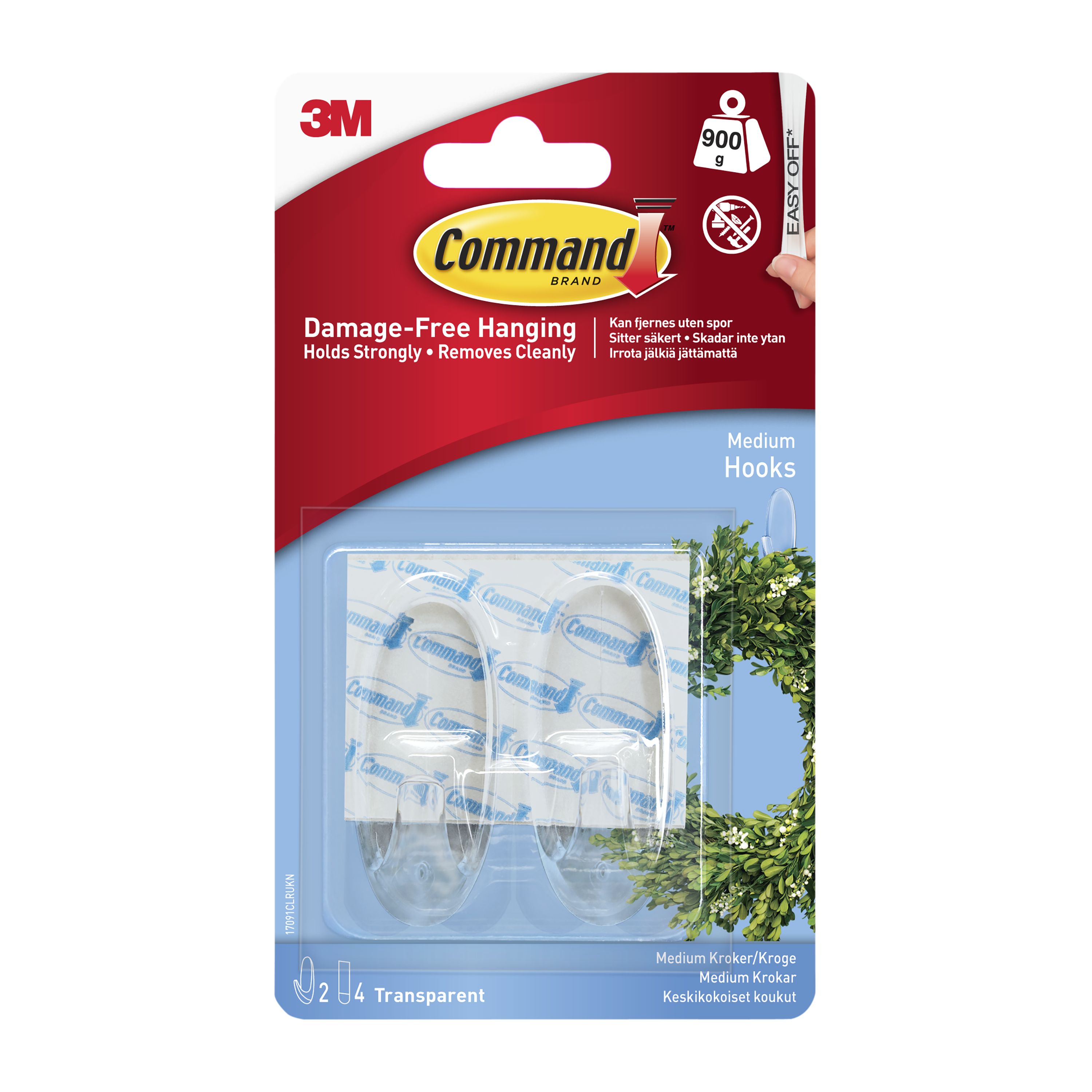 3M Command Medium Clear Hook (Holds)900g