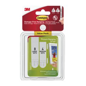 3M Command Medium & large White Picture hanging Adhesive strip (Holds)7.2kg, Set of 24