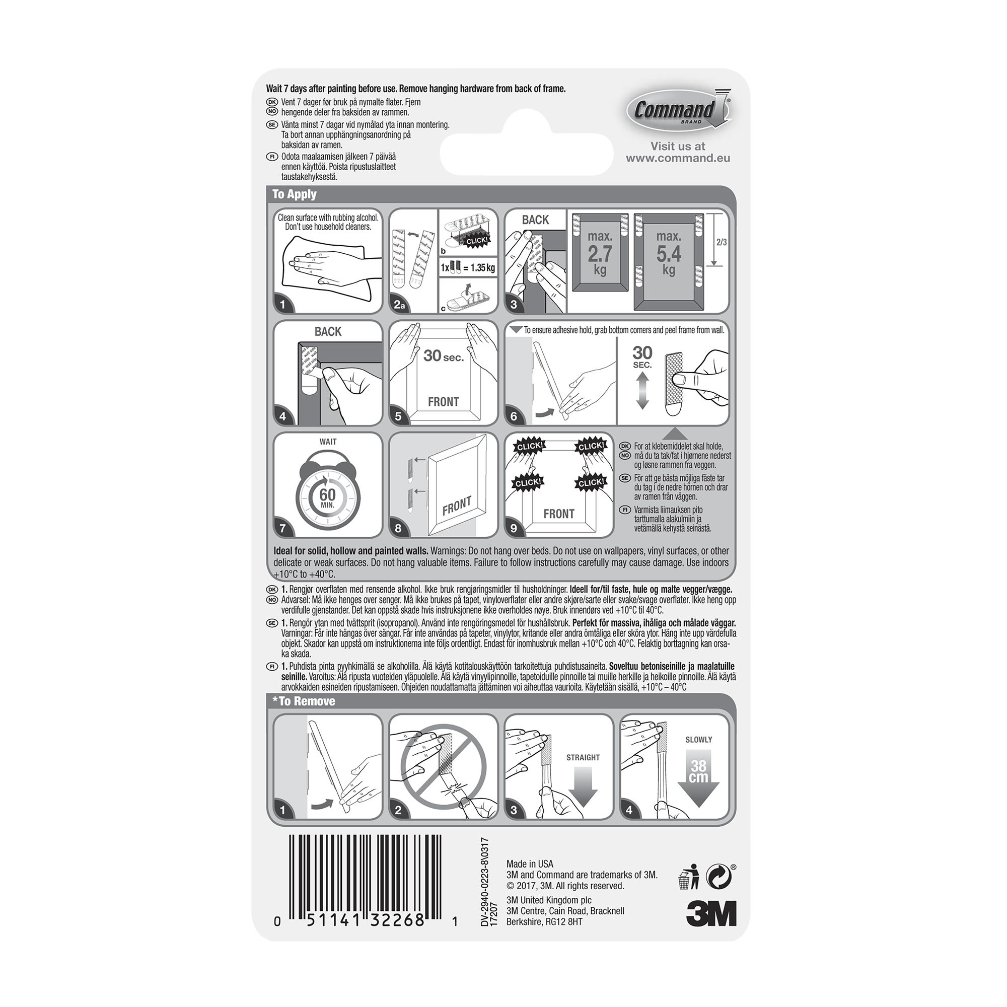 3M Command Medium & large White Picture hanging Adhesive strip (Holds)7.2kg, Set of 24