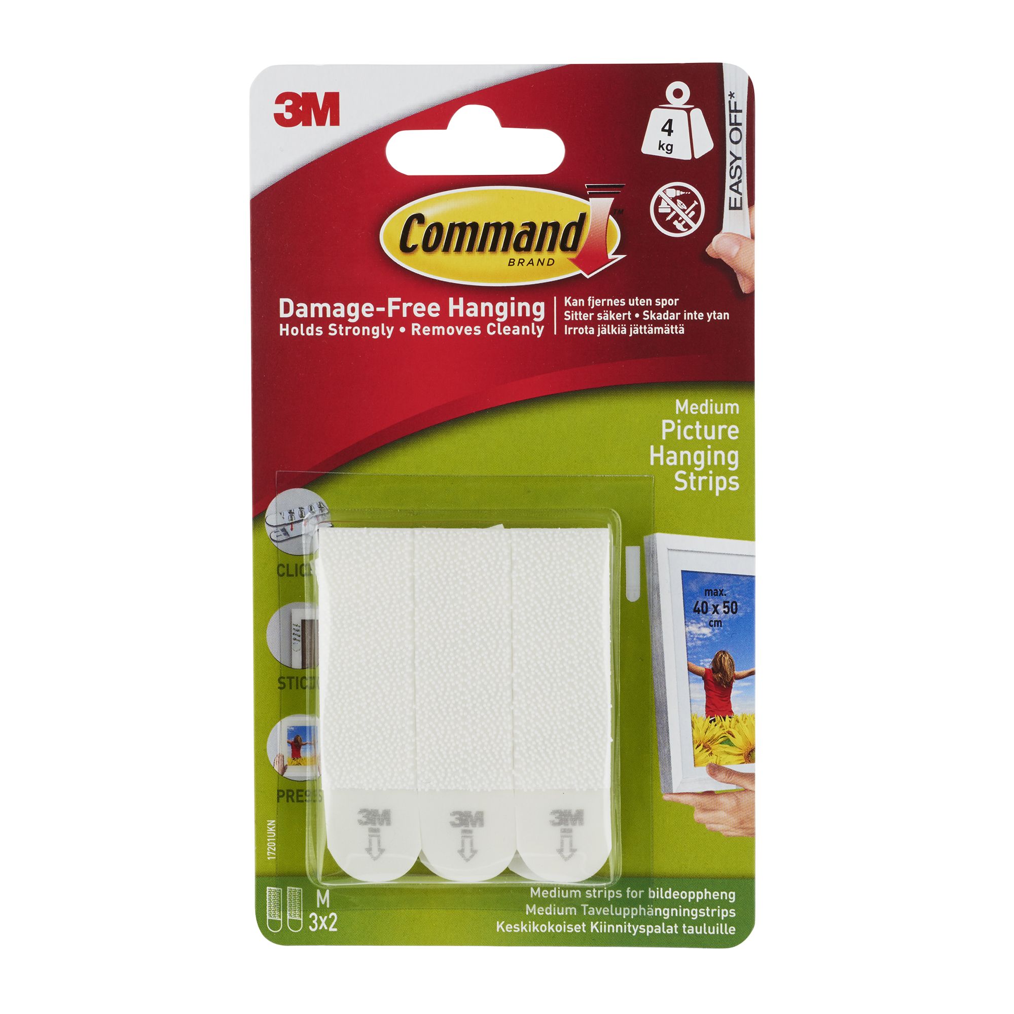 3M Command Medium White Picture hanging Adhesive strip Holds 4kg Pack of 3