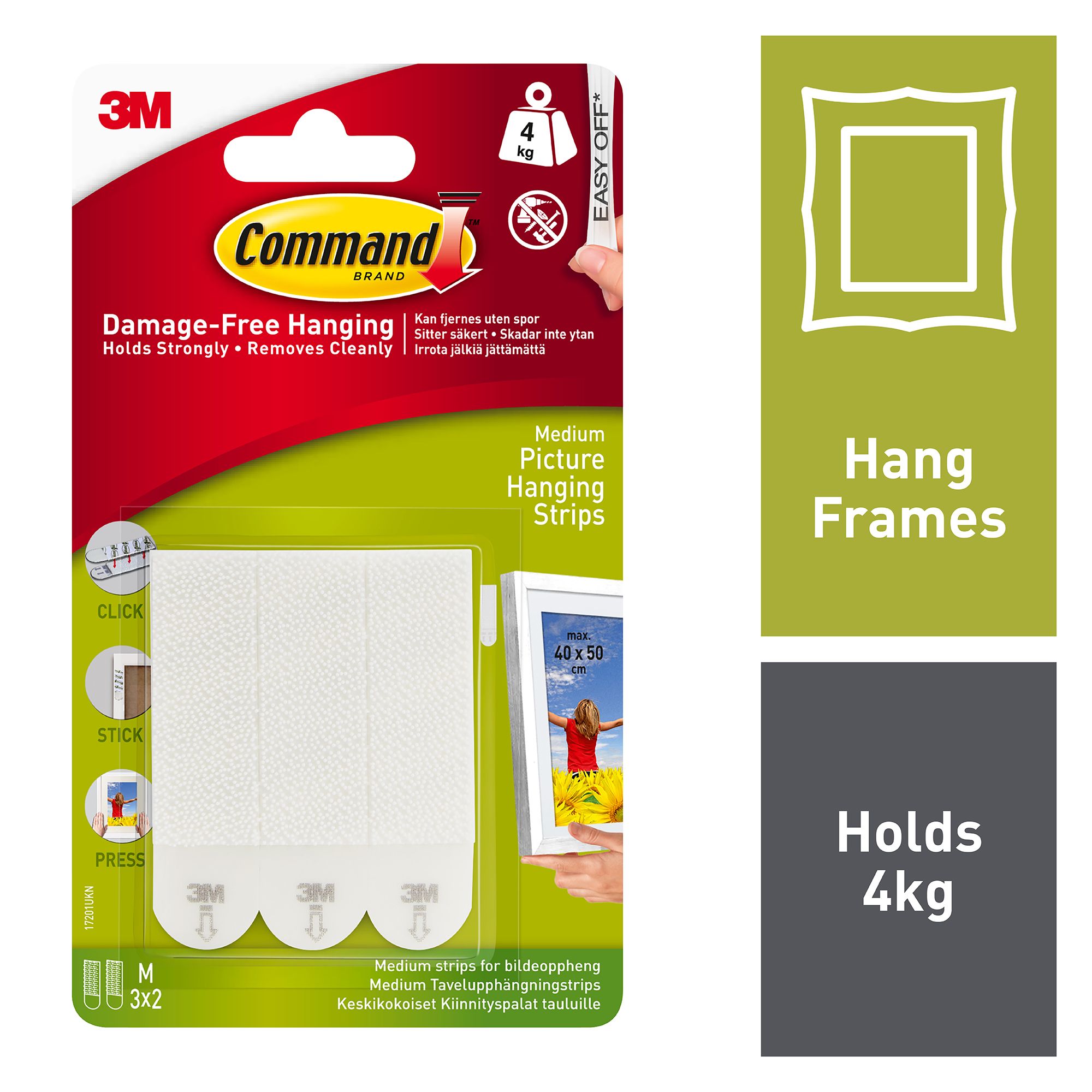 3M Command Medium White Picture hanging Adhesive strip (Holds)4kg, Pack of 3