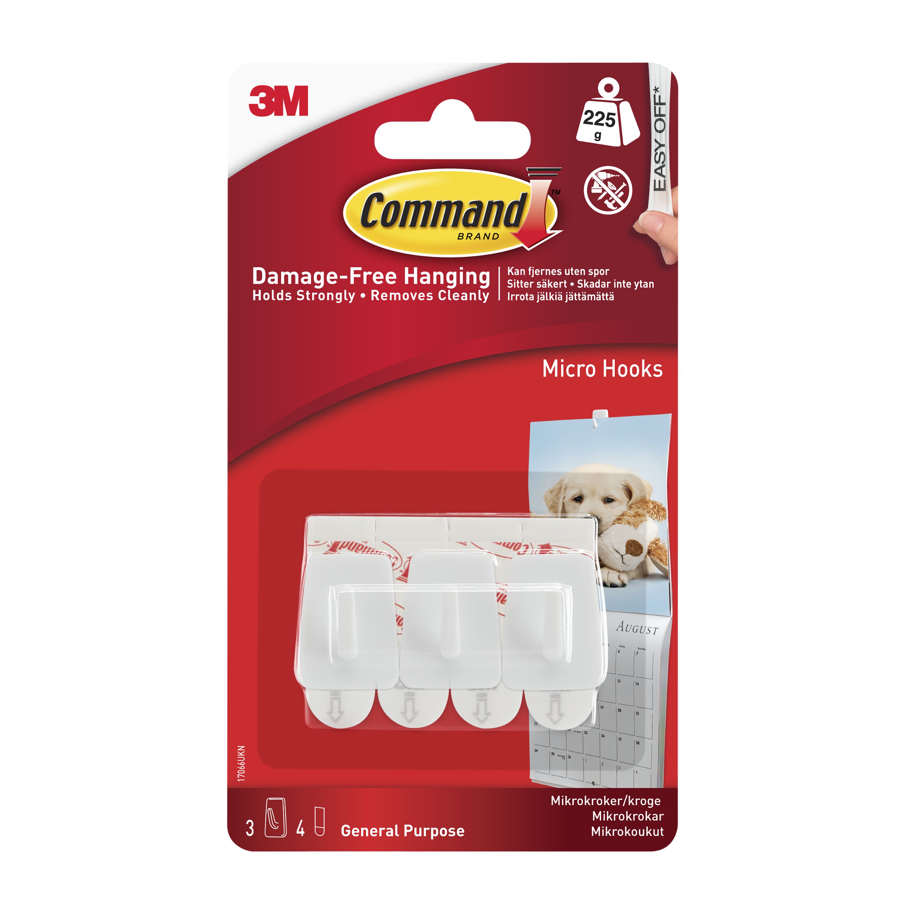 Command 1 in. White Plastic Micro Hooks (3-Hooks, 4-Strips