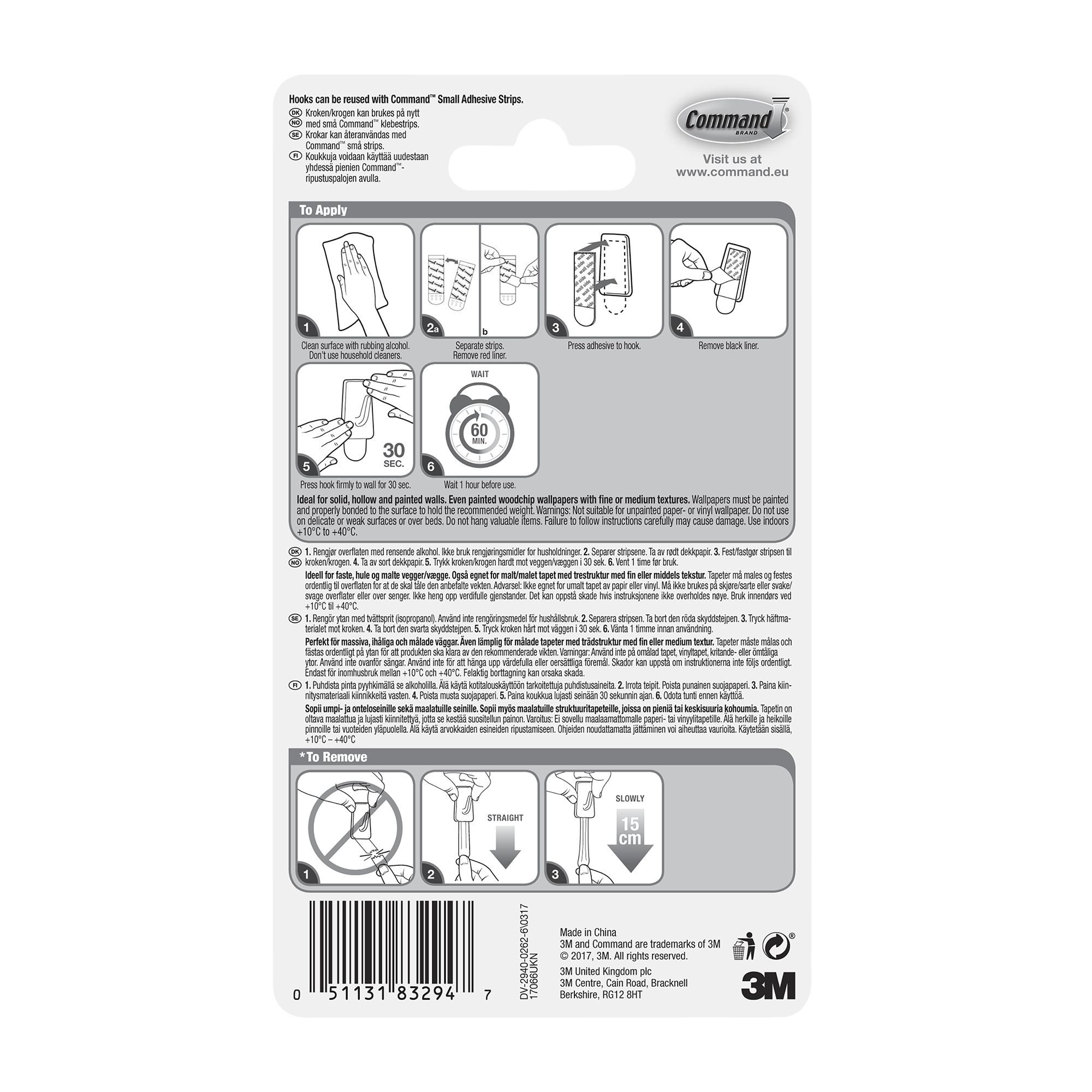 3M Command Micro White Hook (Holds)225g, Pack of 3