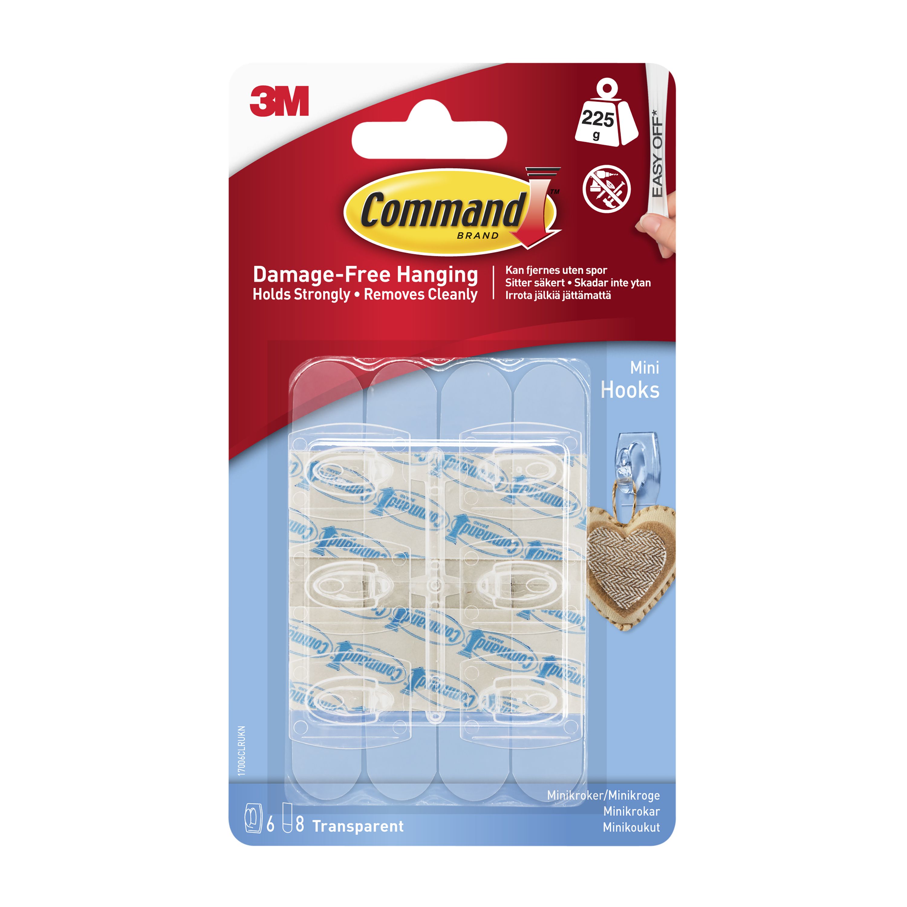 3M Command Small Single Clear Wire hook (Holds)0.23kg, Pack of 5