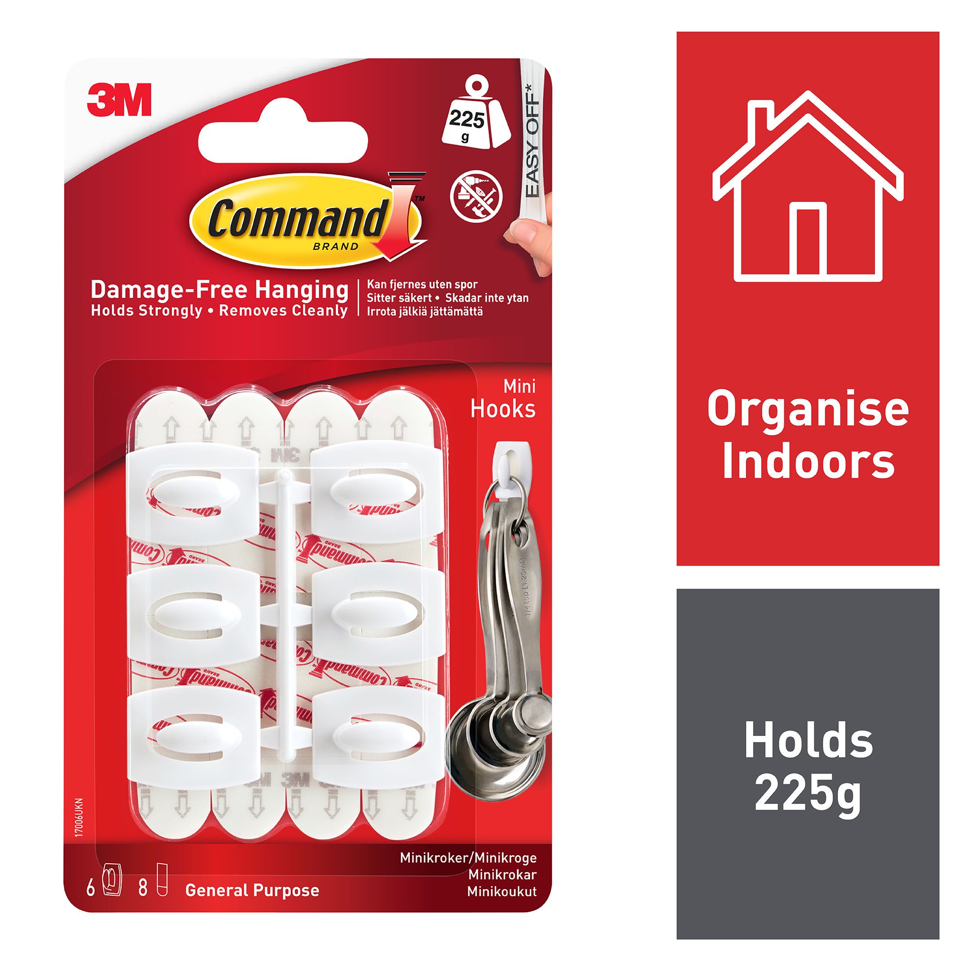 3M Command Small Single Clear Wire hook (Holds)0.23kg, Pack of 5