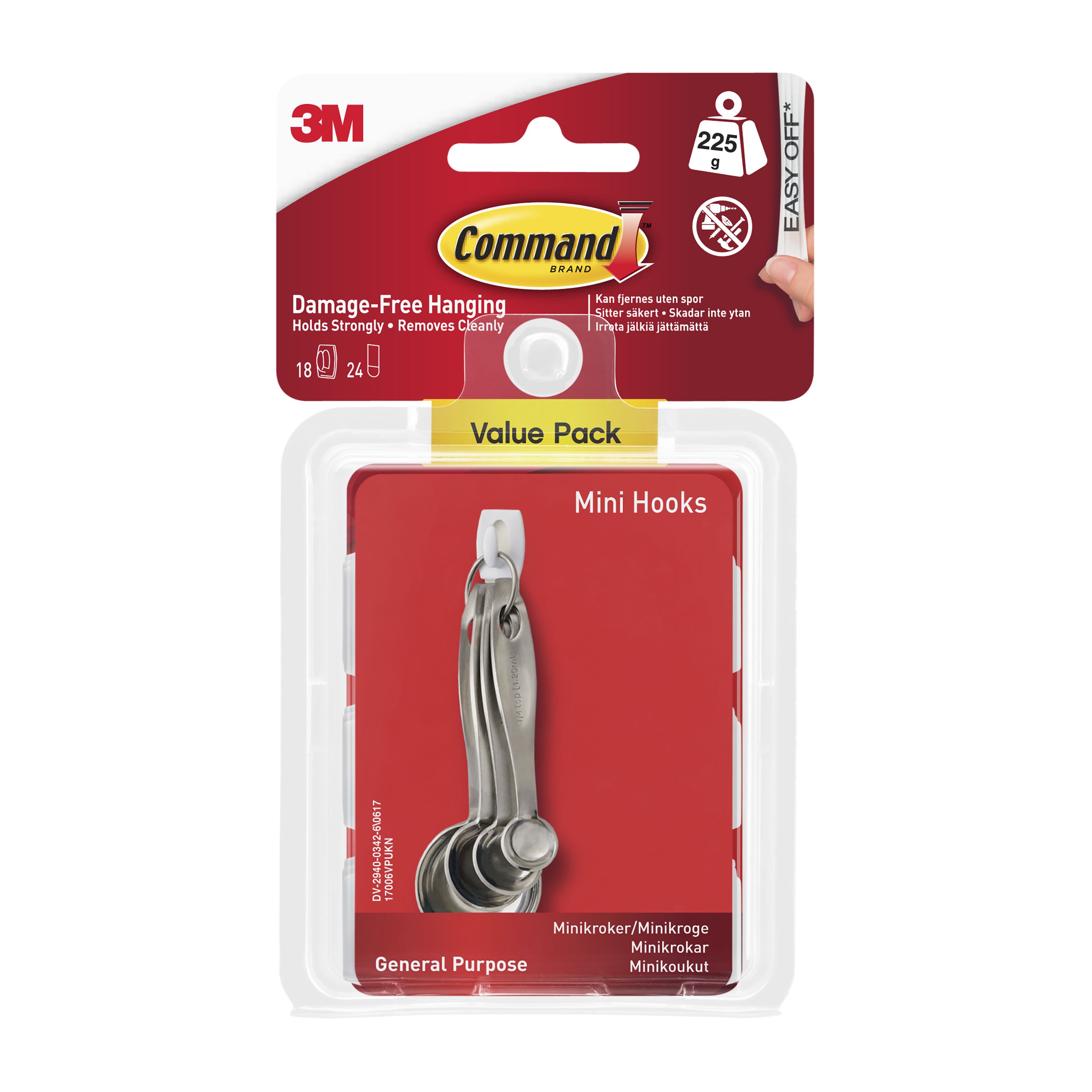 3M Command Small Single Clear Wire hook (Holds)0.23kg, Pack of 5