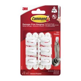 3M Command Mini White Hook (Holds)225g, Pack of 6